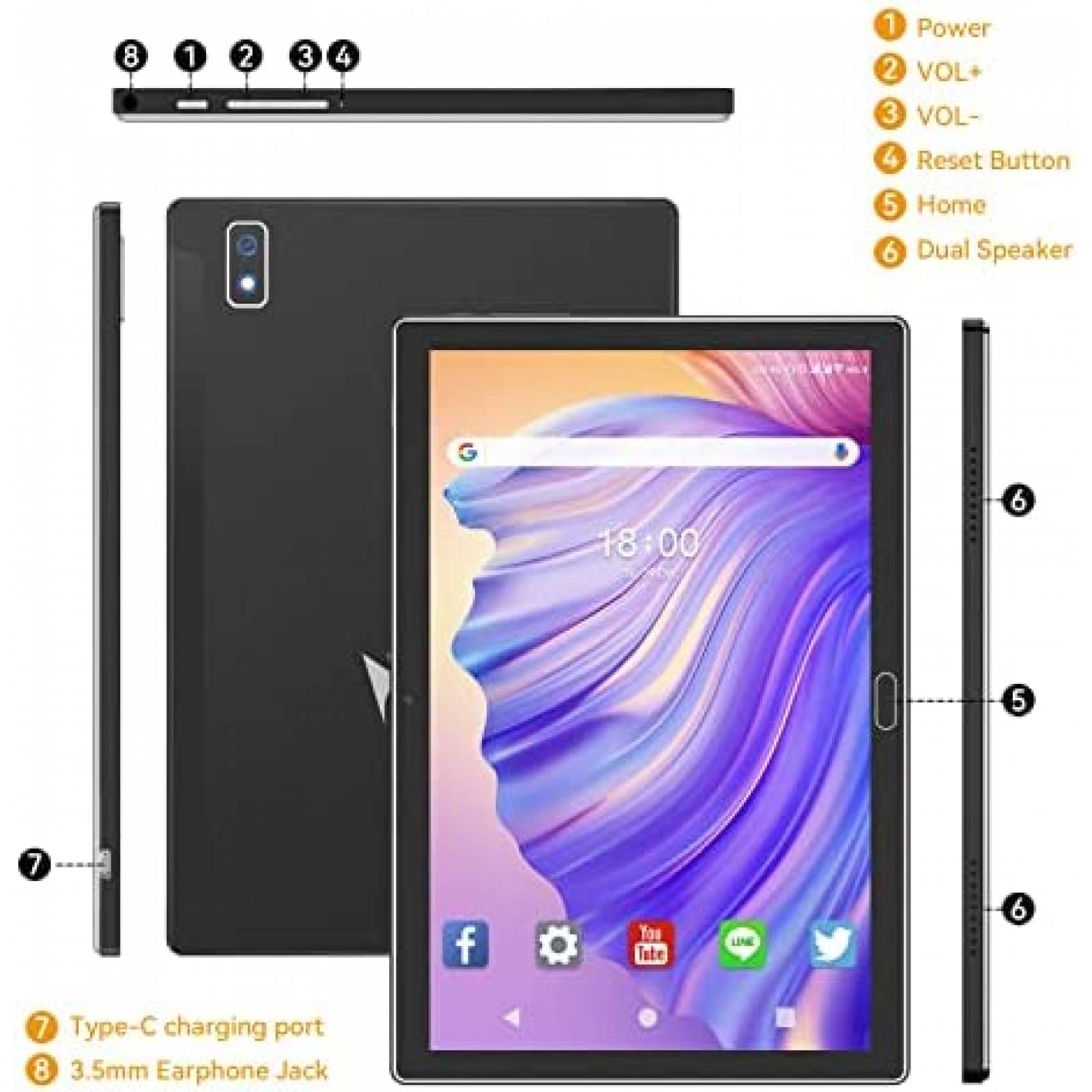 Custodia Per Tablet ANTEMPER D106B 10.1 Pollici - Grigia, Pelle PU Con Supporto E Retro Trasparente