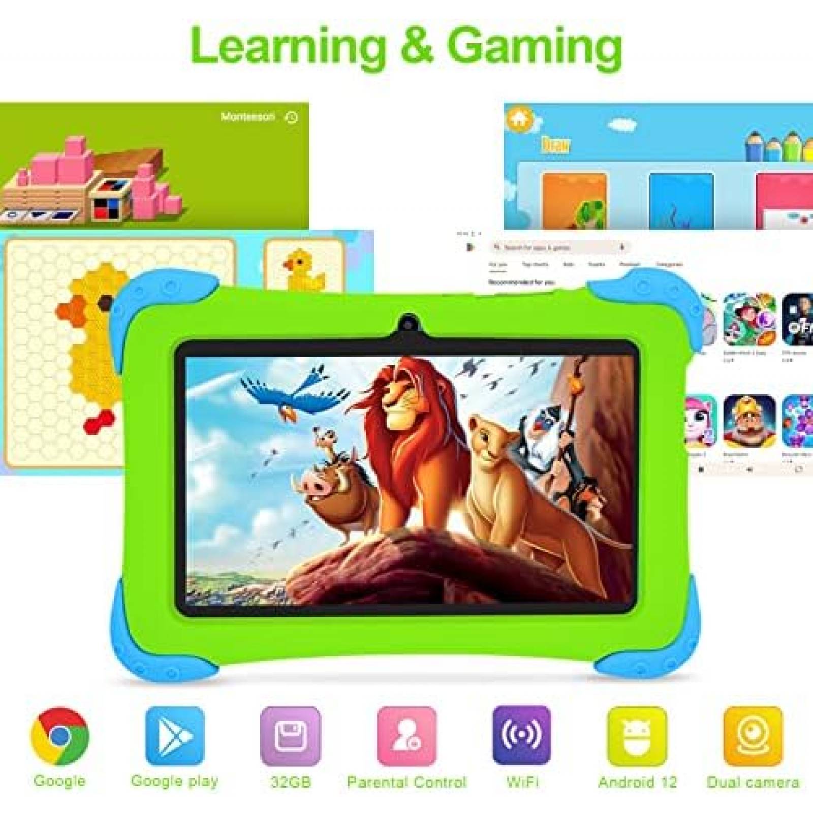 Tablet para Niños Fivahiva 7'' IPS 32GB 2GB RAM 32GB -Verde