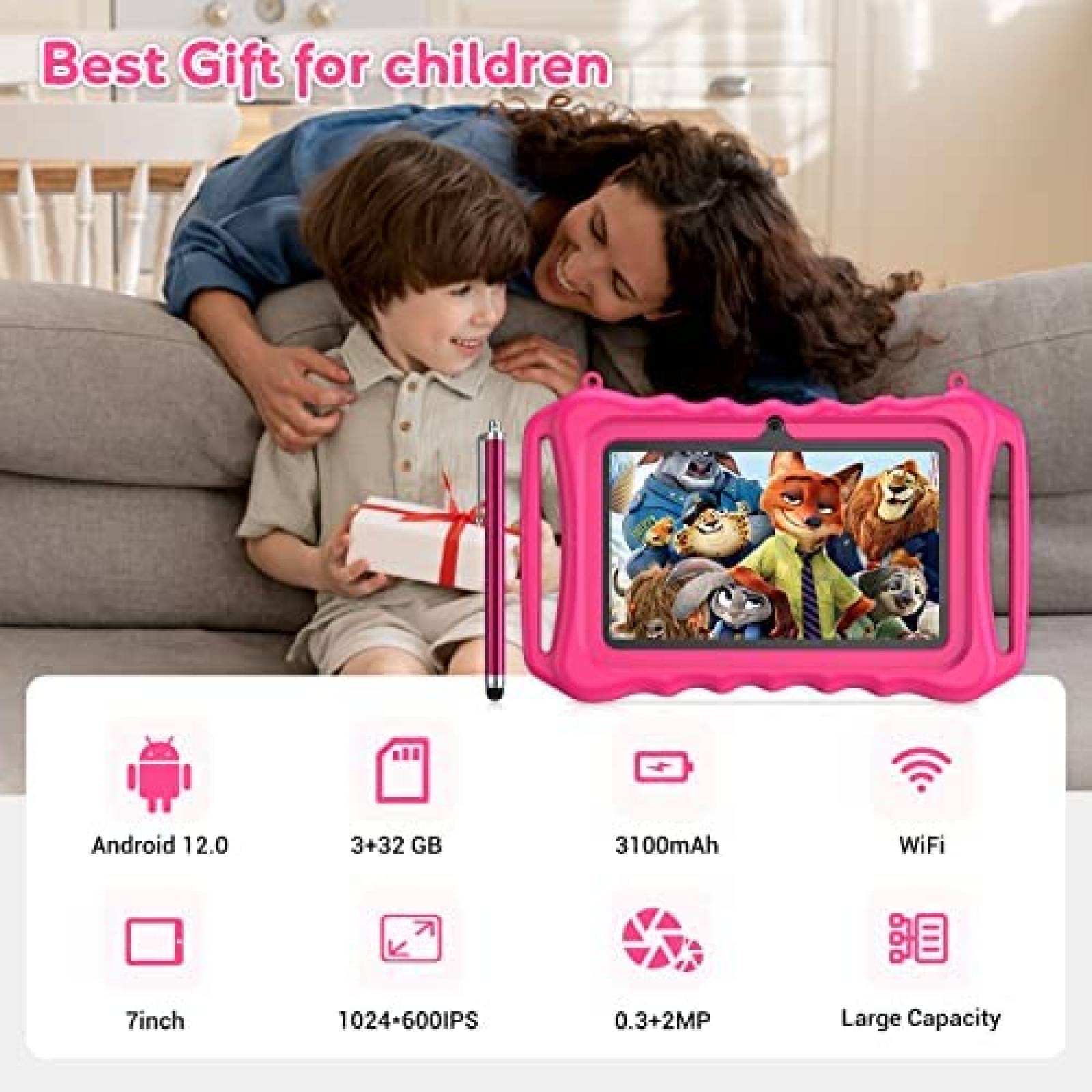 Tablet para Niños Xgody 7'' 3GB RAM 32GB Resistente -Rosa