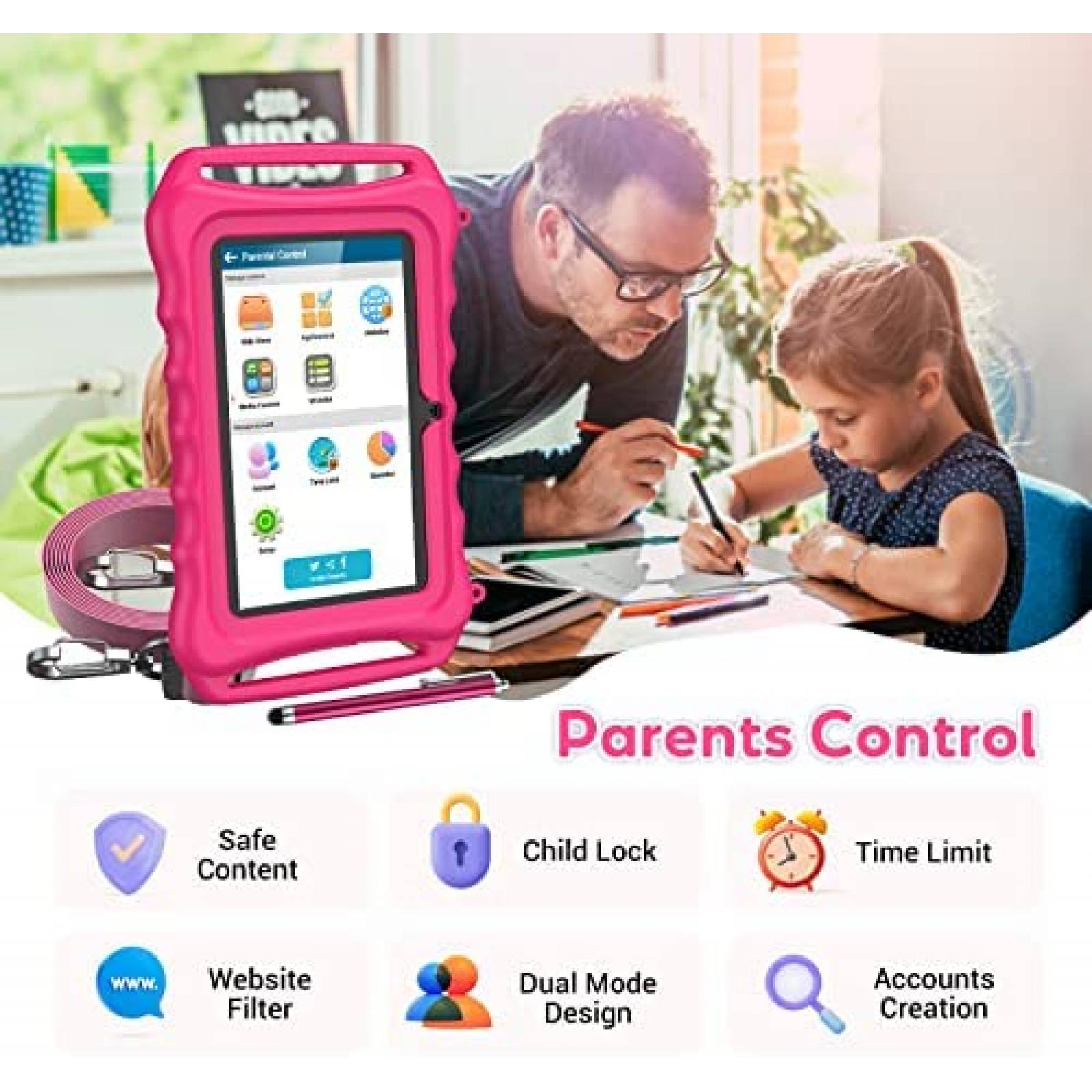 Tablet para Niños Xgody 7'' 3GB RAM 32GB Resistente -Rosa