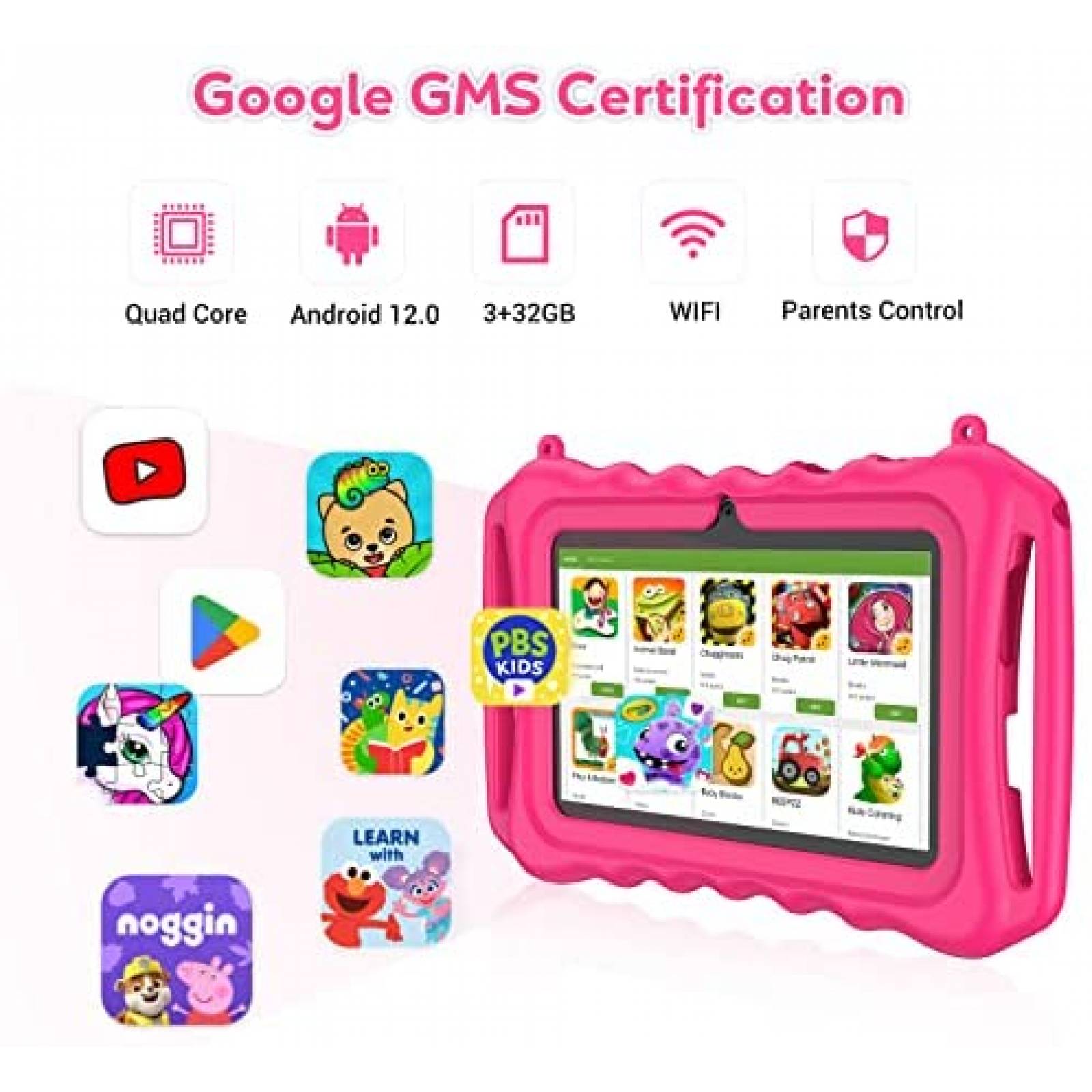 Tablet para Niños Xgody 7'' 3GB RAM 32GB Resistente -Rosa