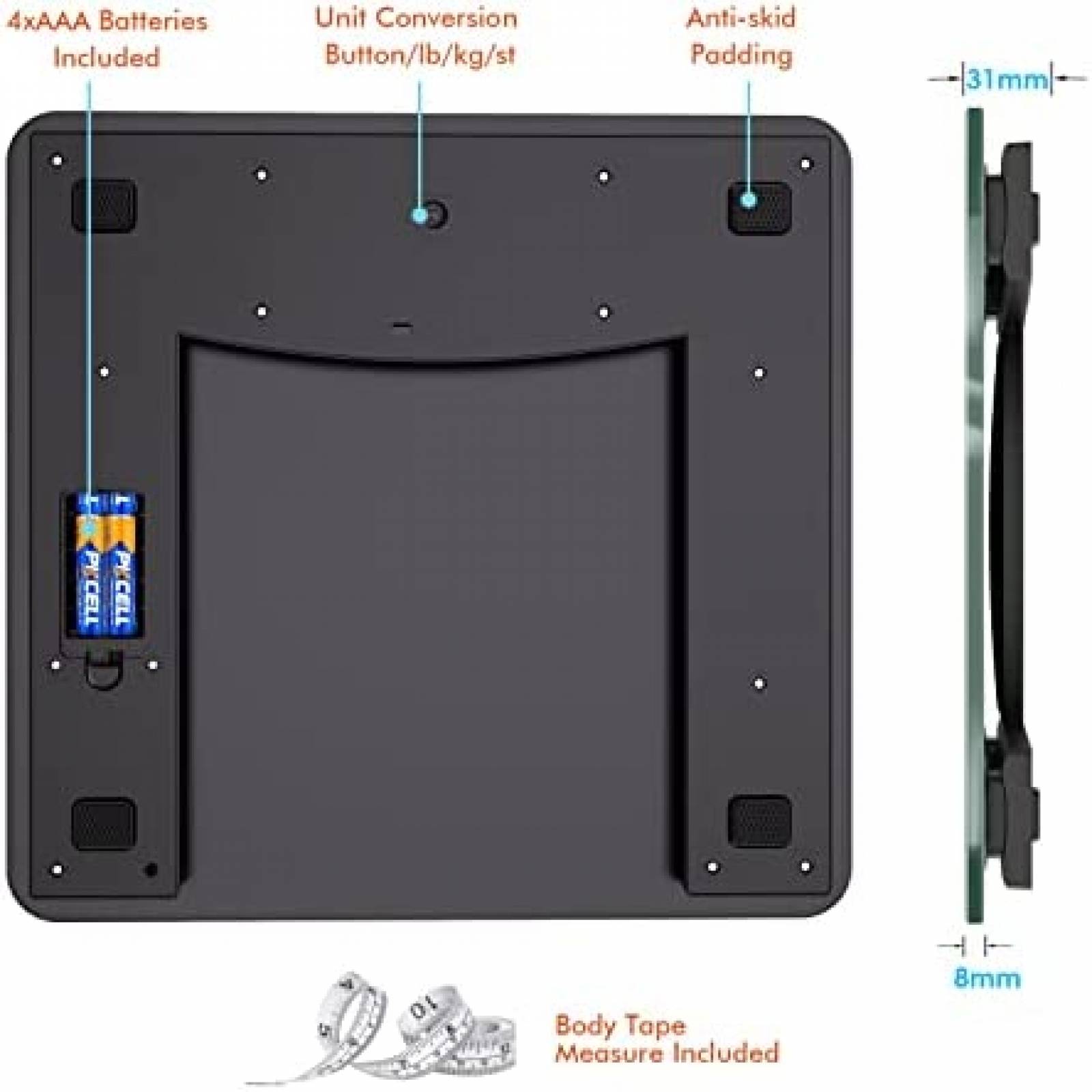 Bascula Digital Zoetouch Cap. Max. 255Kg LCD 4.2'' -Negro
