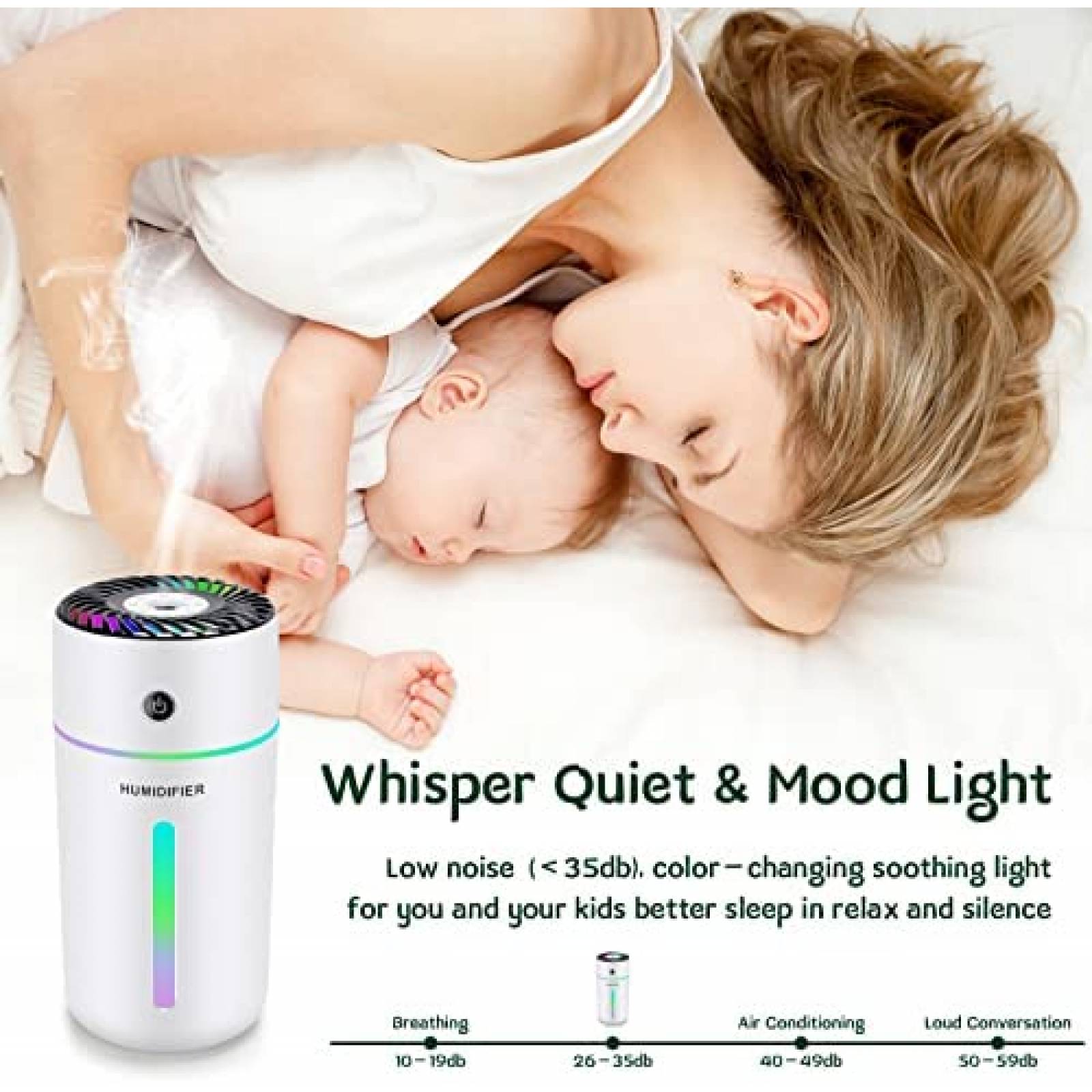 Humidificador Kivors 300ml Portatil Luz de Noche Bateria 8H