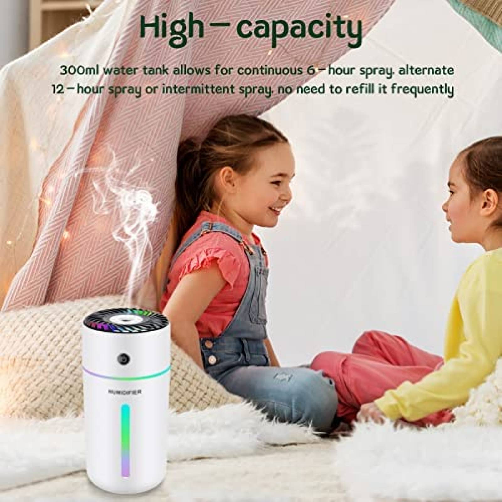 Humidificador Kivors 300ml Portatil Luz de Noche Bateria 8H