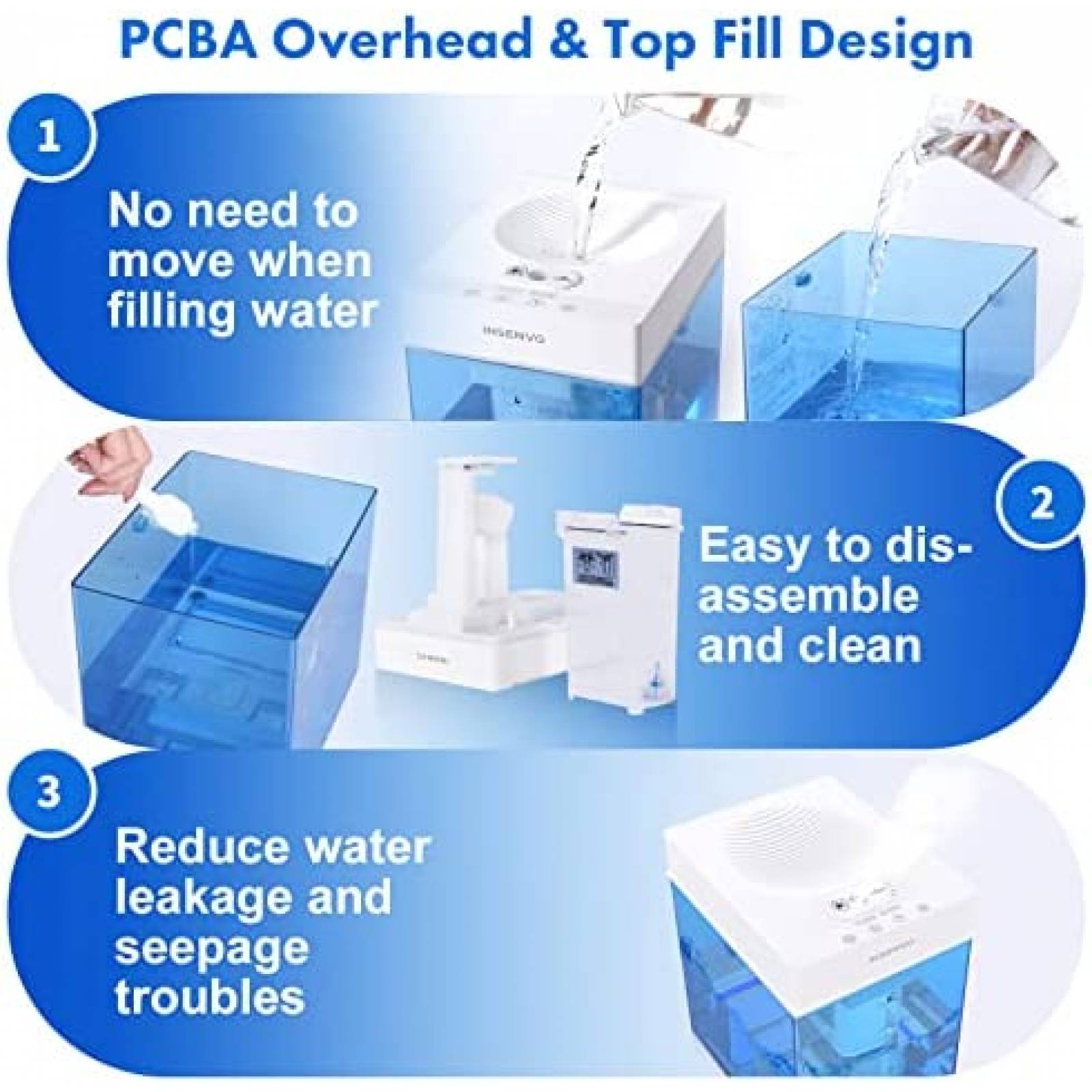 Humidificadores Insenvo Cap. Max. 3L 28dB con 3 Modos -Azul