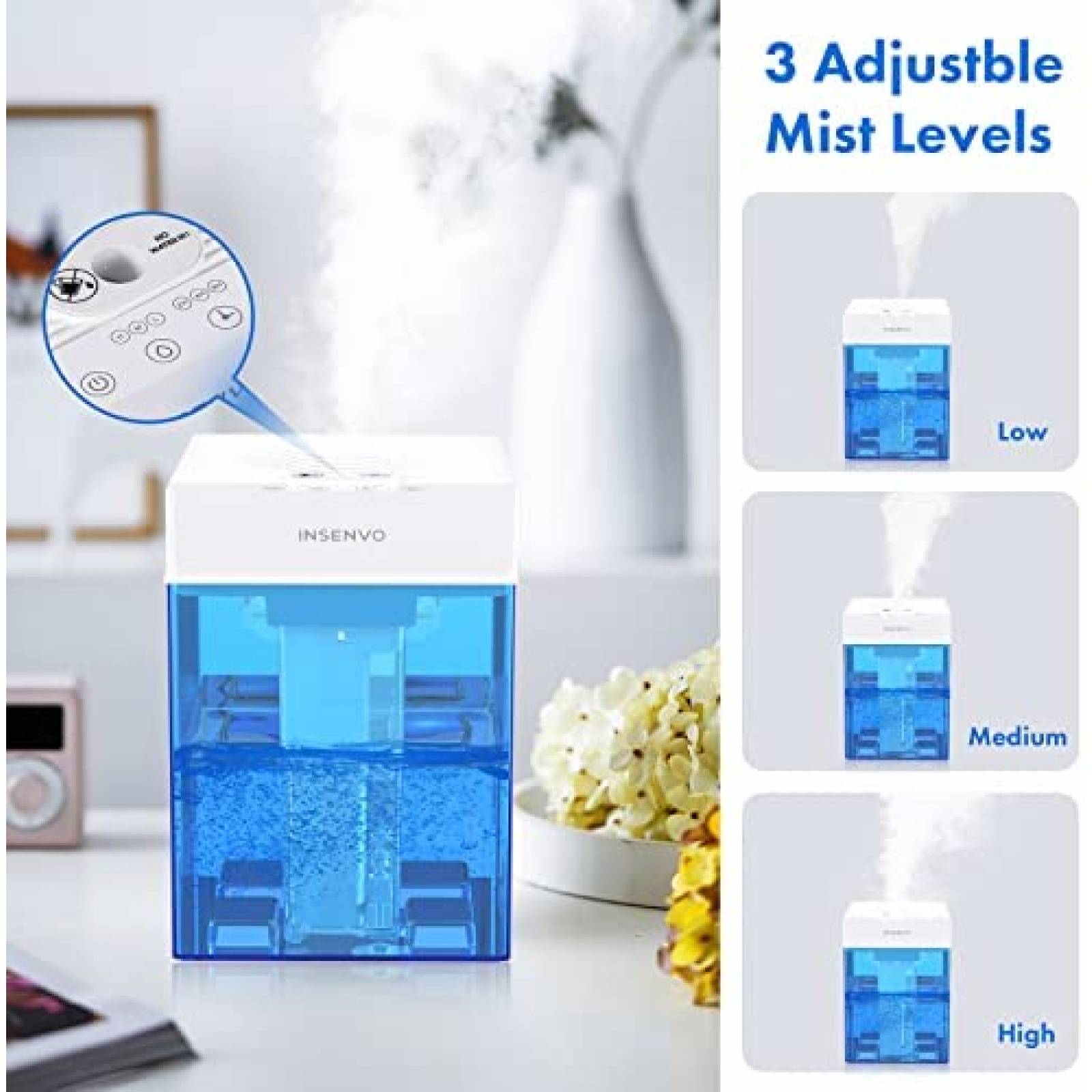 Humidificadores Insenvo Cap. Max. 3L 28dB con 3 Modos -Azul