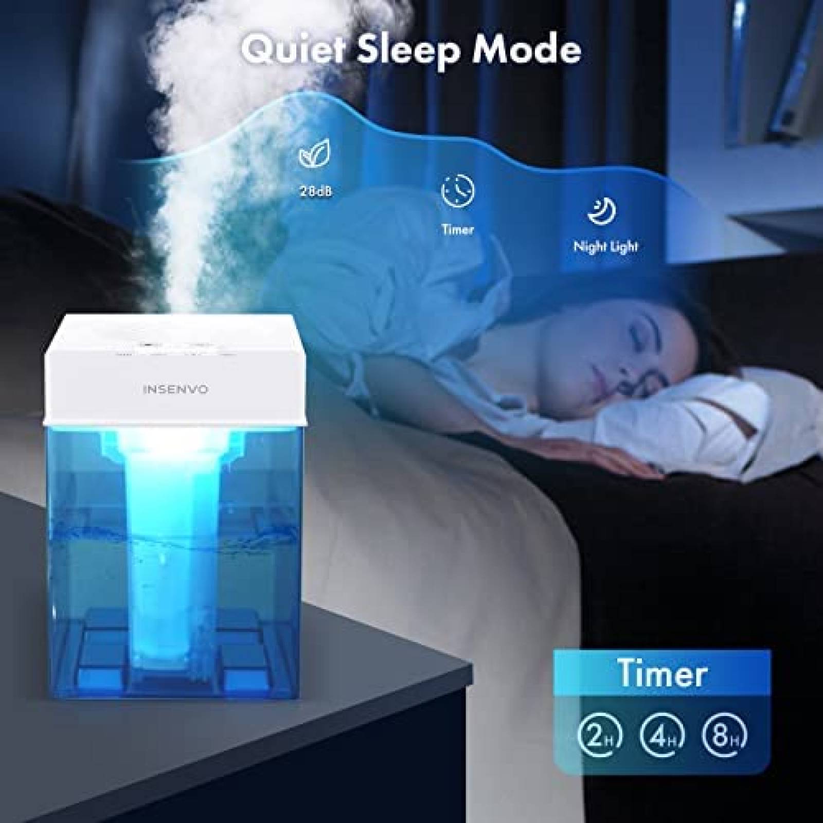 Humidificadores Insenvo Cap. Max. 3L 28dB con 3 Modos -Azul