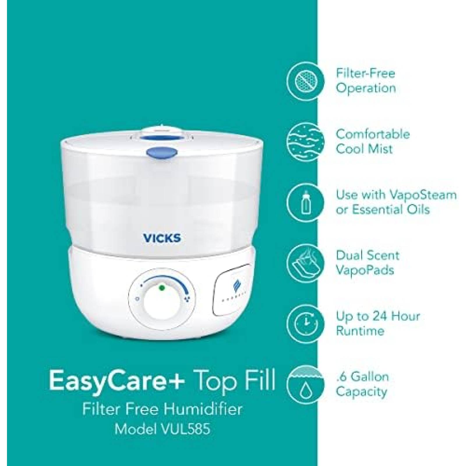 Humidificador Vicks de Vapor Frio para Vapores de 2 Vias