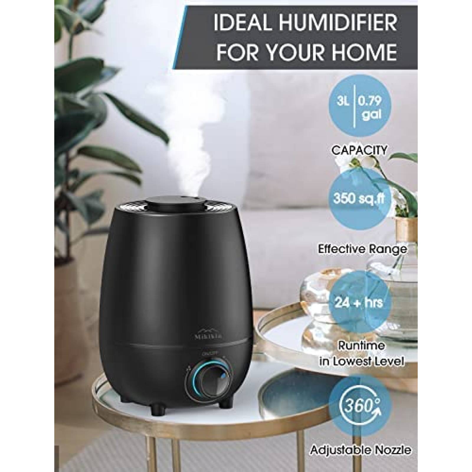 Humidificadores Mikikin para Oficina Cap. 3L -Negro