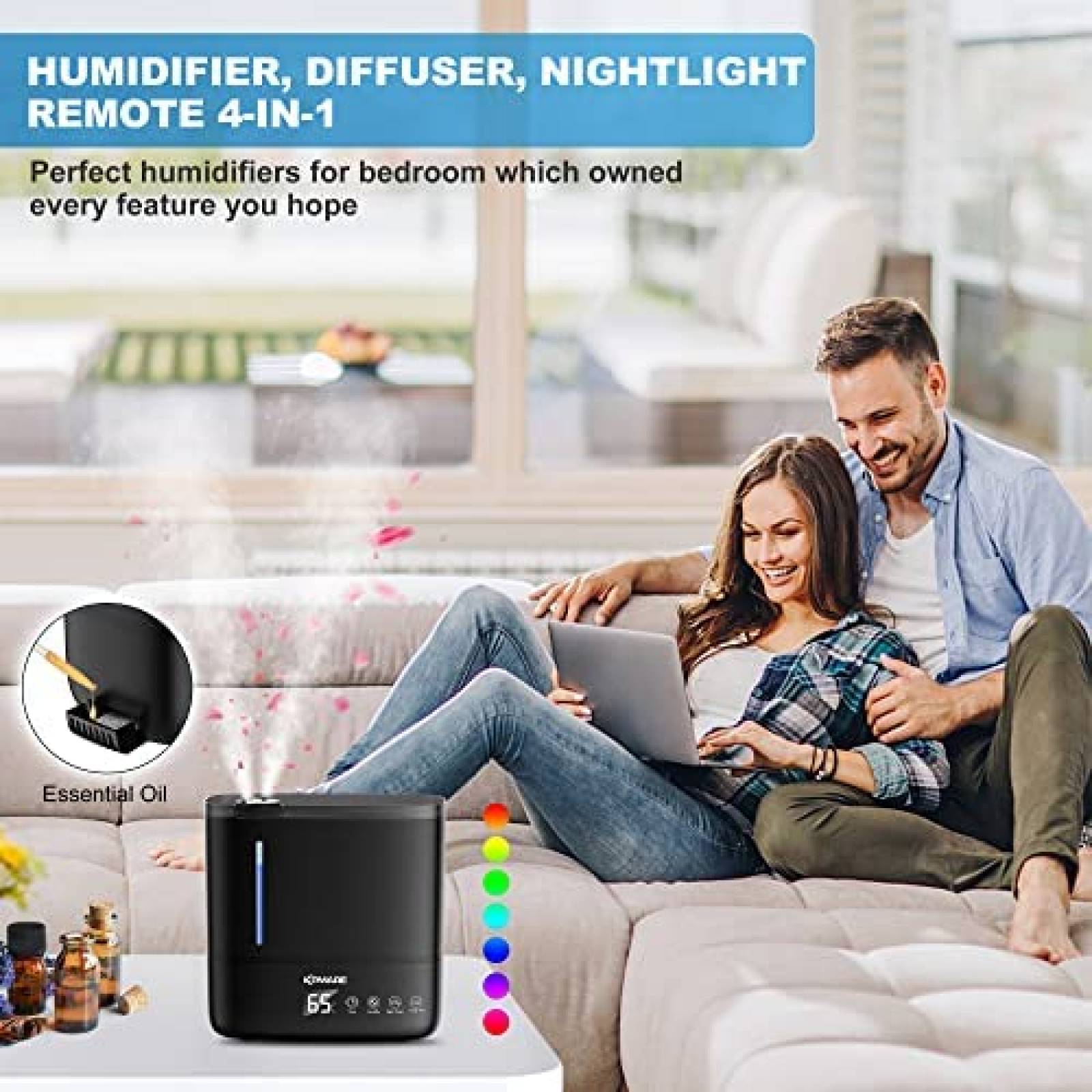 Humidificador KPMARE Niebla Fria 4 L Luz Nocturna -Negro