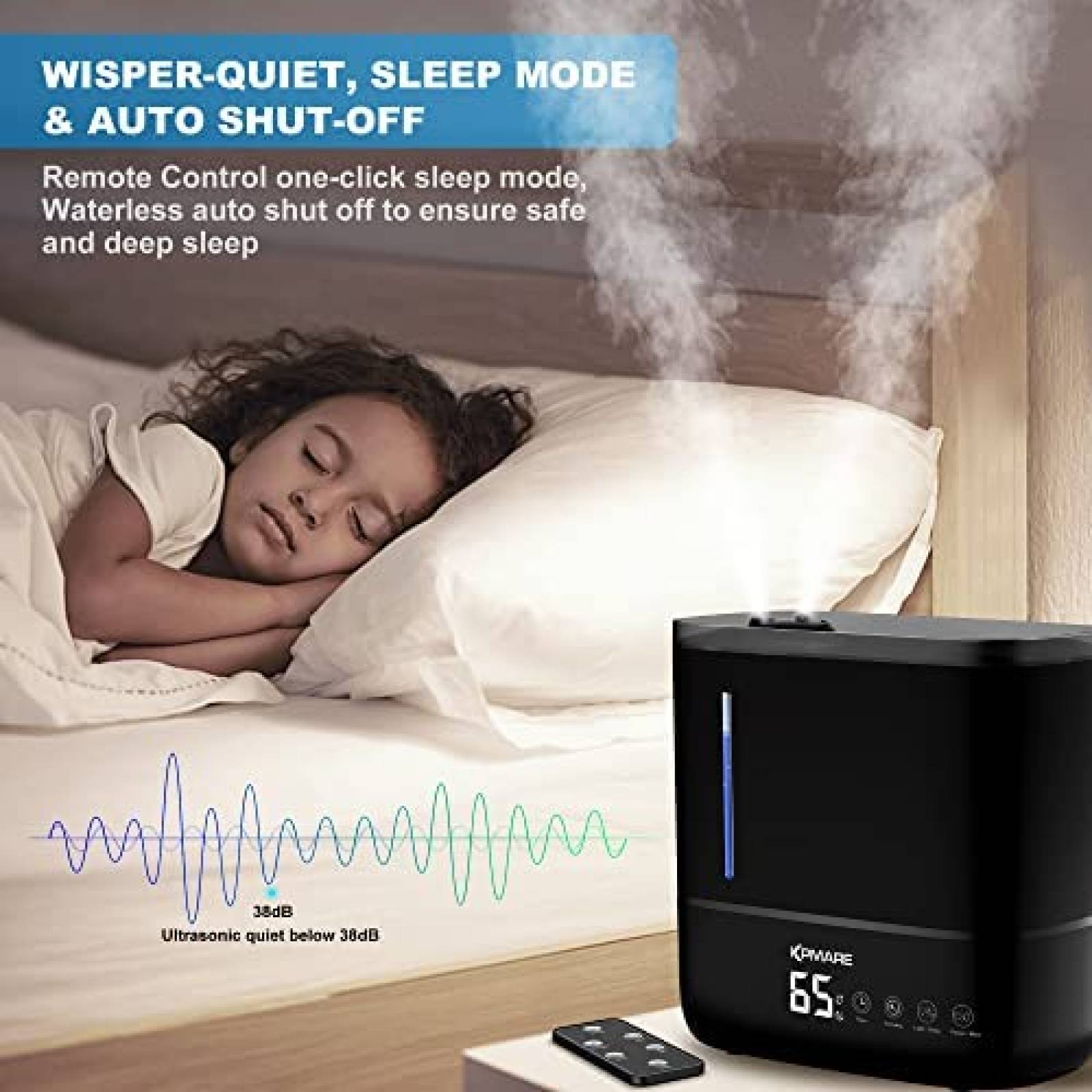 Humidificador KPMARE Niebla Fria 4 L Luz Nocturna -Negro