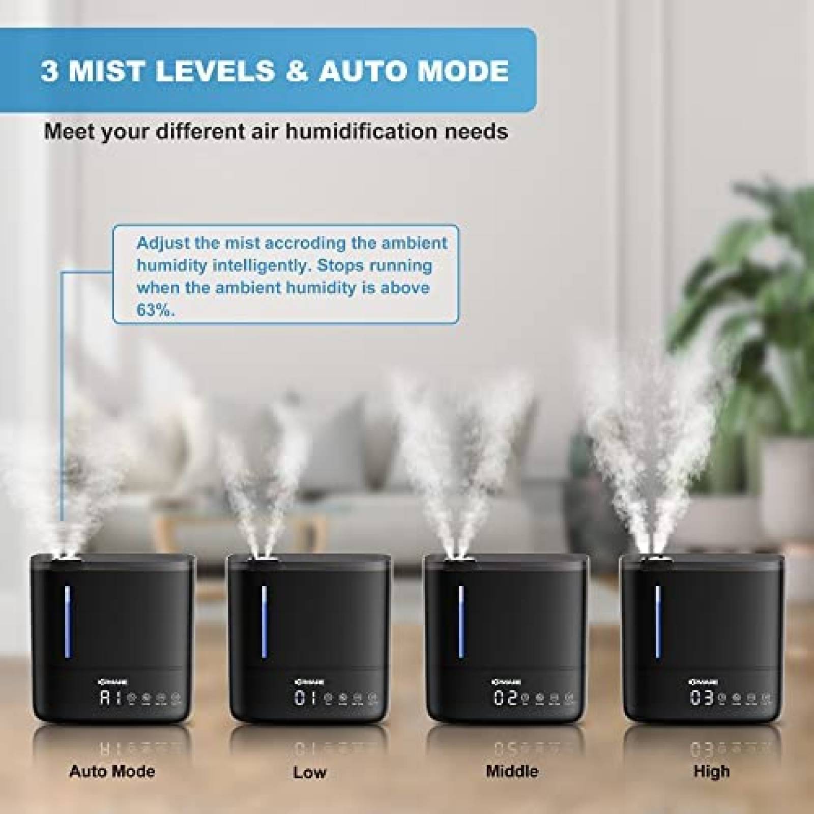 Humidificador KPMARE Niebla Fria 4 L Luz Nocturna -Negro