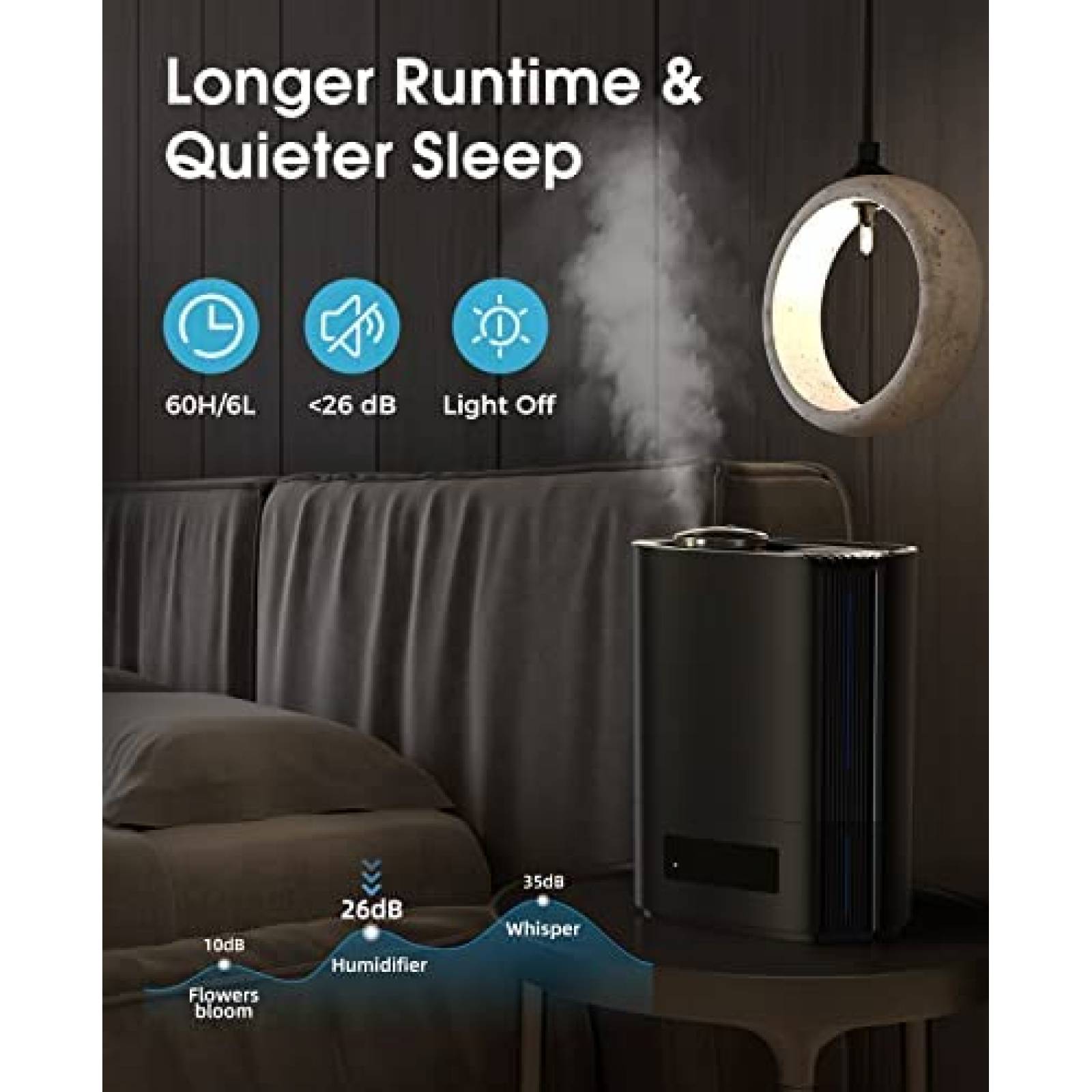 Humidificador TABYIK Silencioso Timer Aceite Escencial Negro