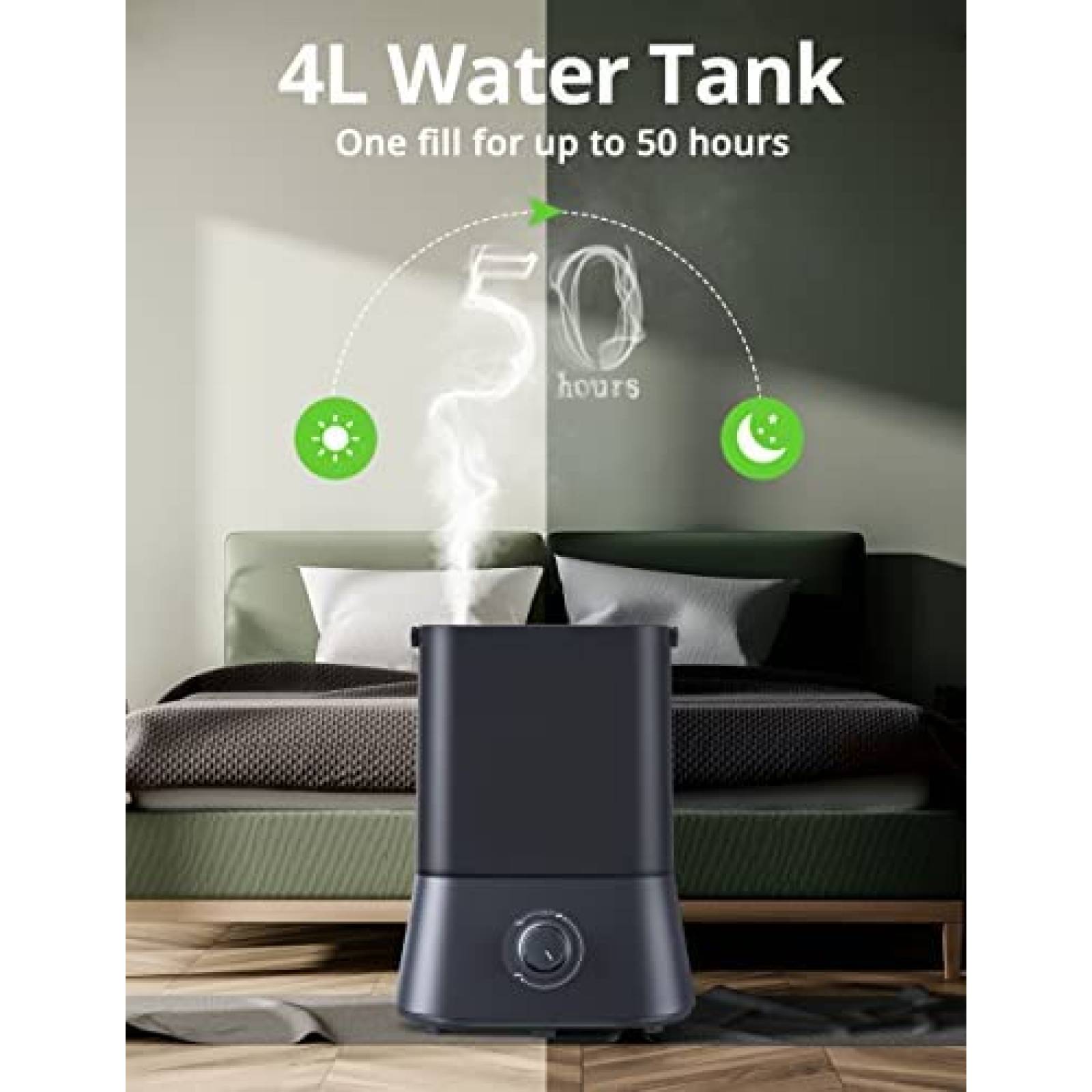 Humidificadores Orgtoy Cap. Max. 4L con Auto Off 26dB -Negro