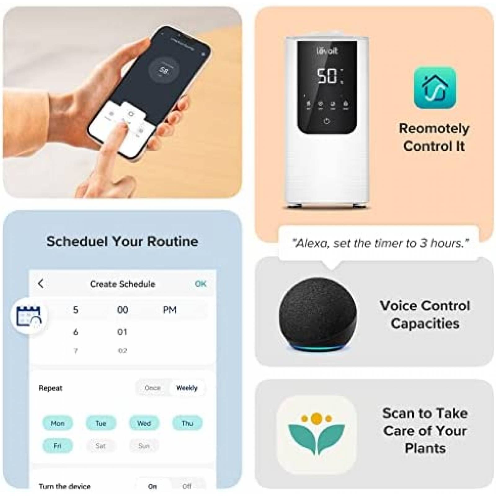 Humidificador LEVOIT 4.5L Smart Wifi 40m2 Difusor Aroma