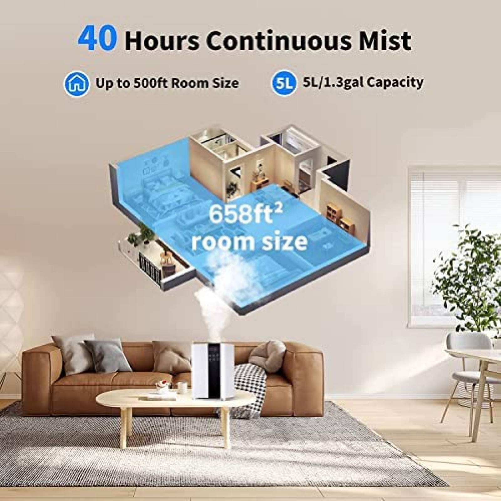 Humidificador let'me Silencioso 5L 3 Velocidades -Blanco