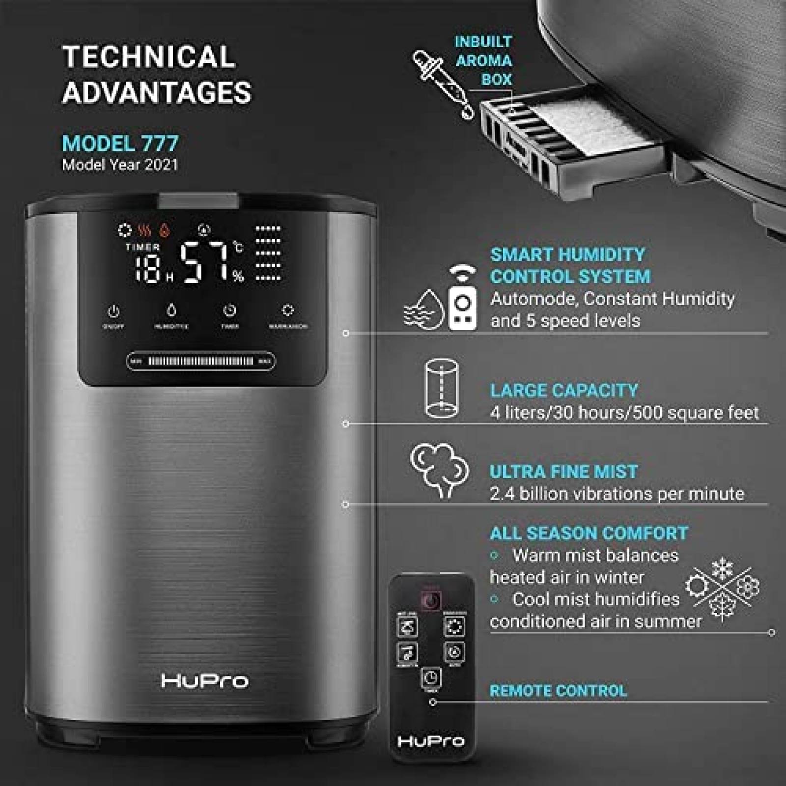 Humidificador de Niebla Fria y Calida Hupro 4L -Negro