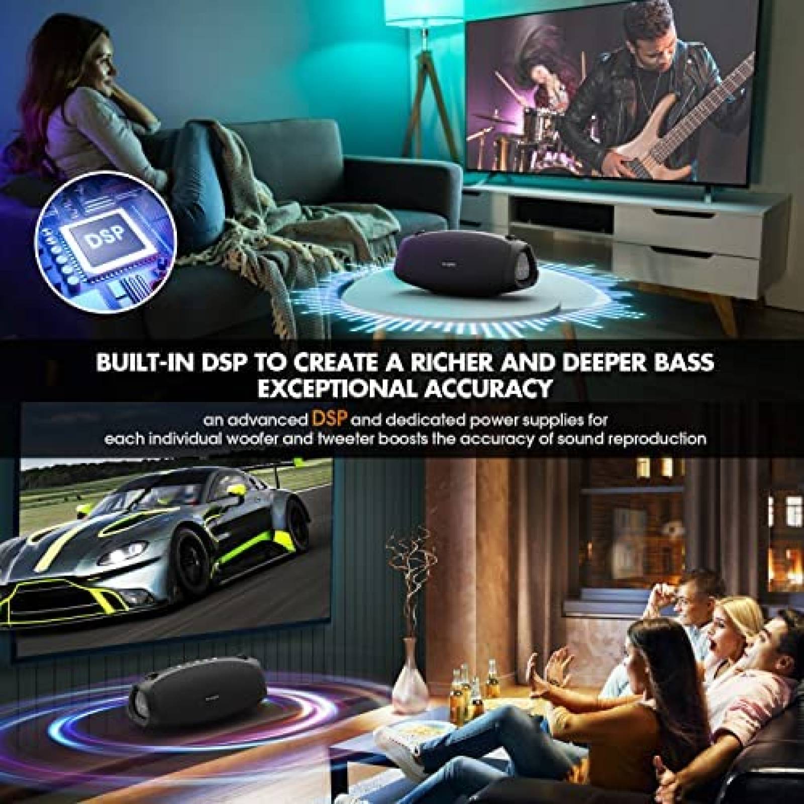 Bocina Bluetooth W-KING Resistente al Agua IPX6 -Negro