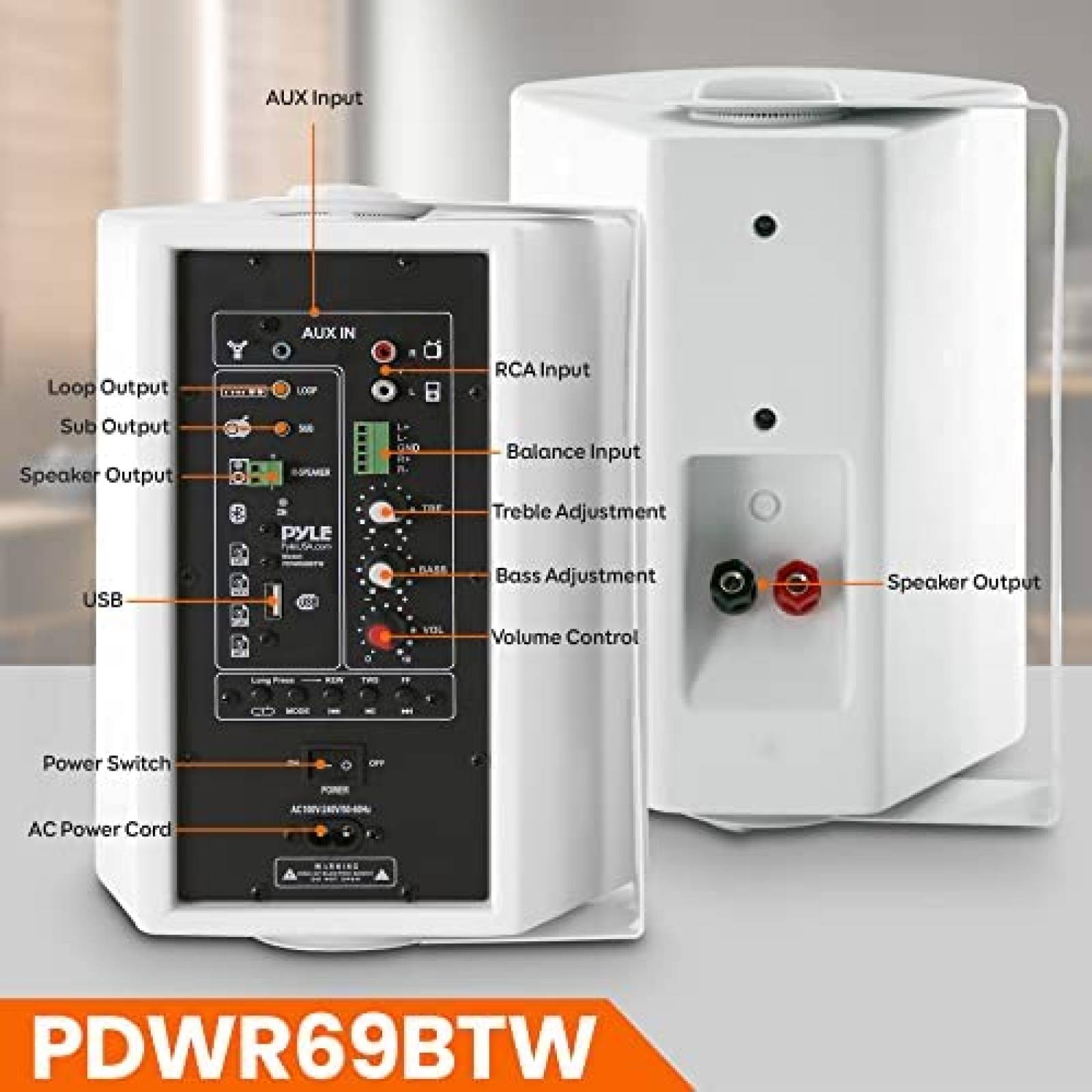 Par de Bocinas Pyle PDWR69BTW 6.5'' 100W Bluetooth -Blanco