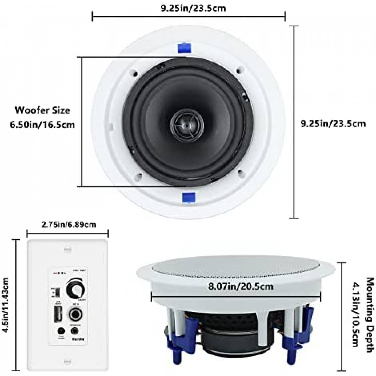 2 Bocinas para Techo Herdio HCS628 6.5" 640W Bluetooth