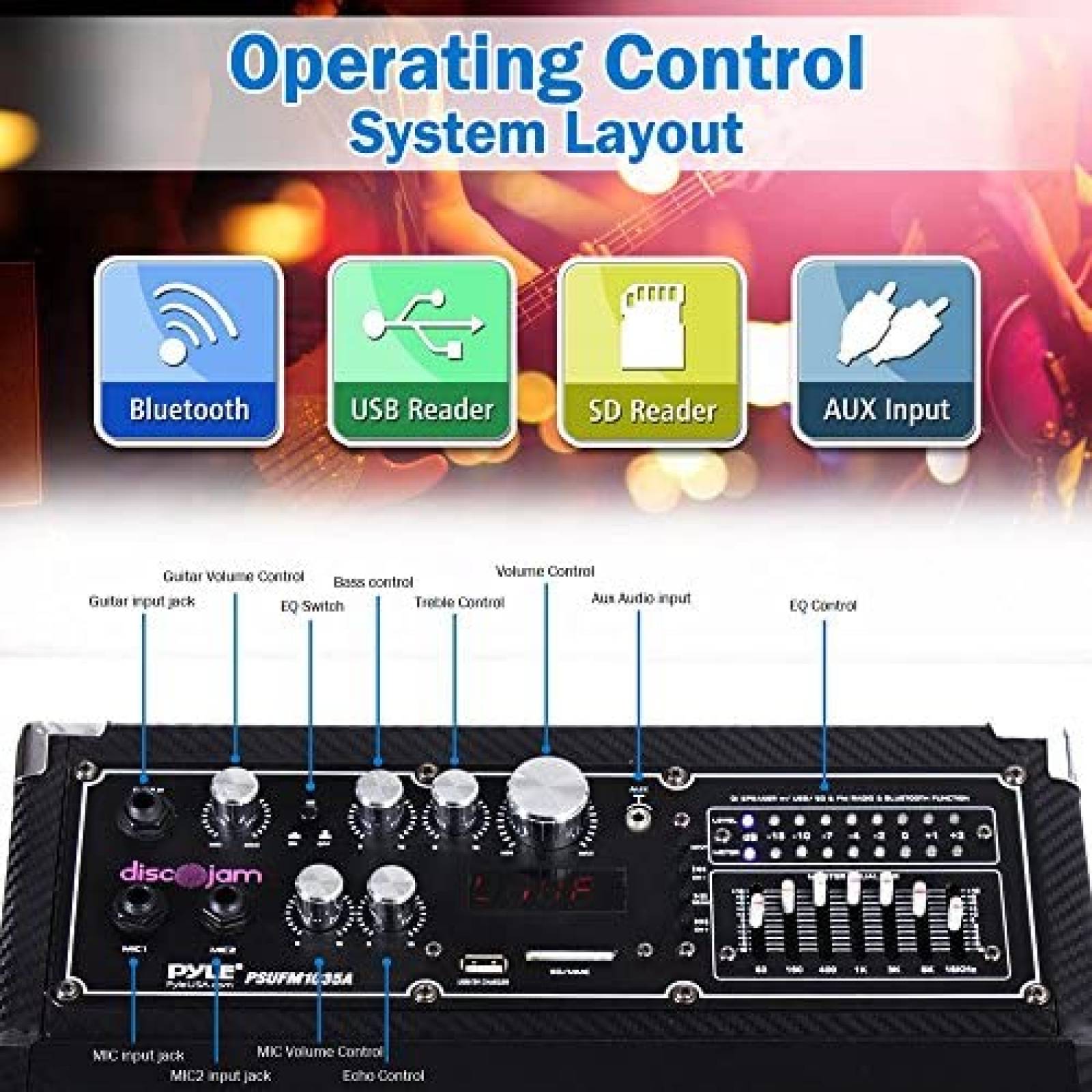 Bocina Bluetooth Pyle DiscJam 1000W Compatible Rca Aux Usb