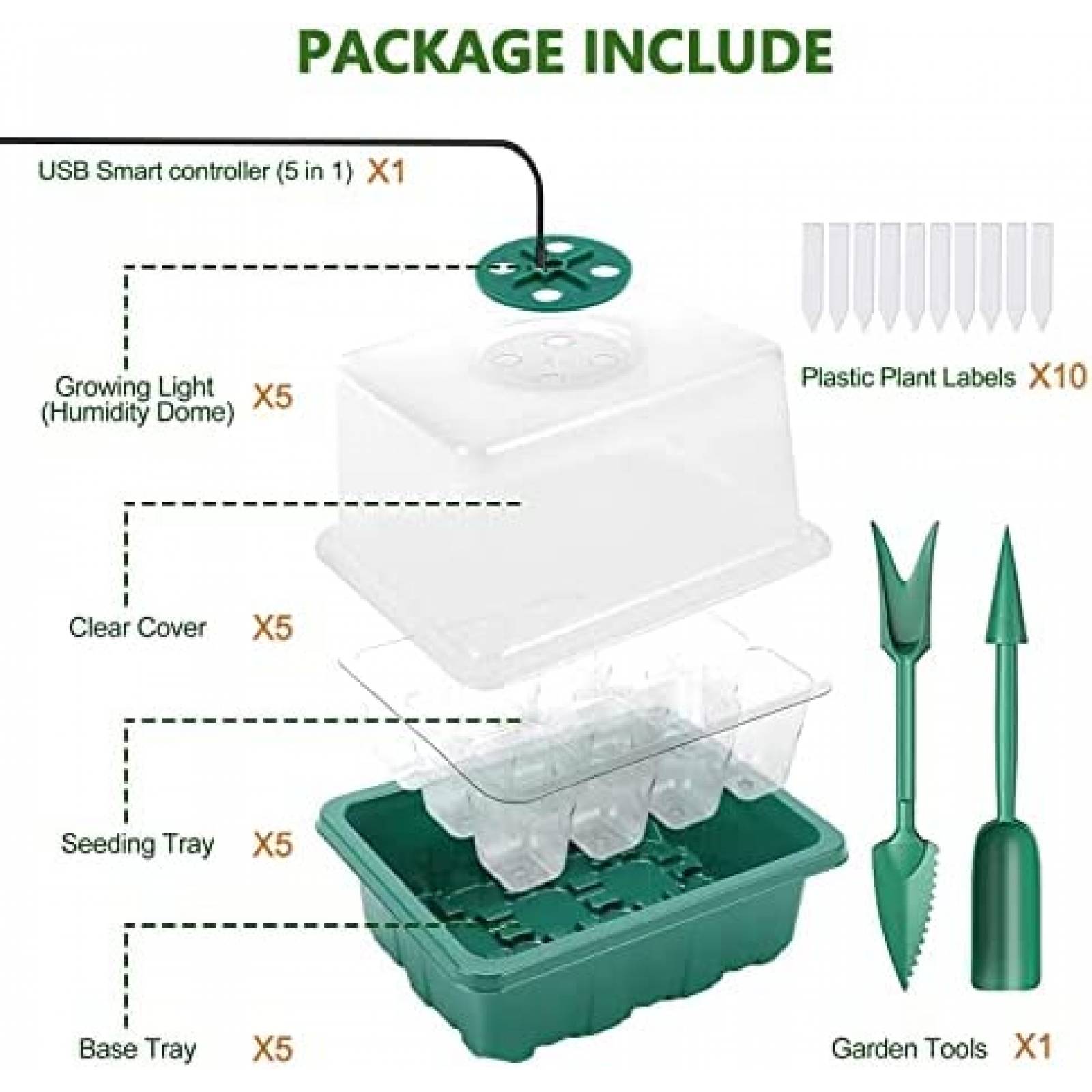5 Pack Charola Germinador CANNABMALL 60 Semilleros LED