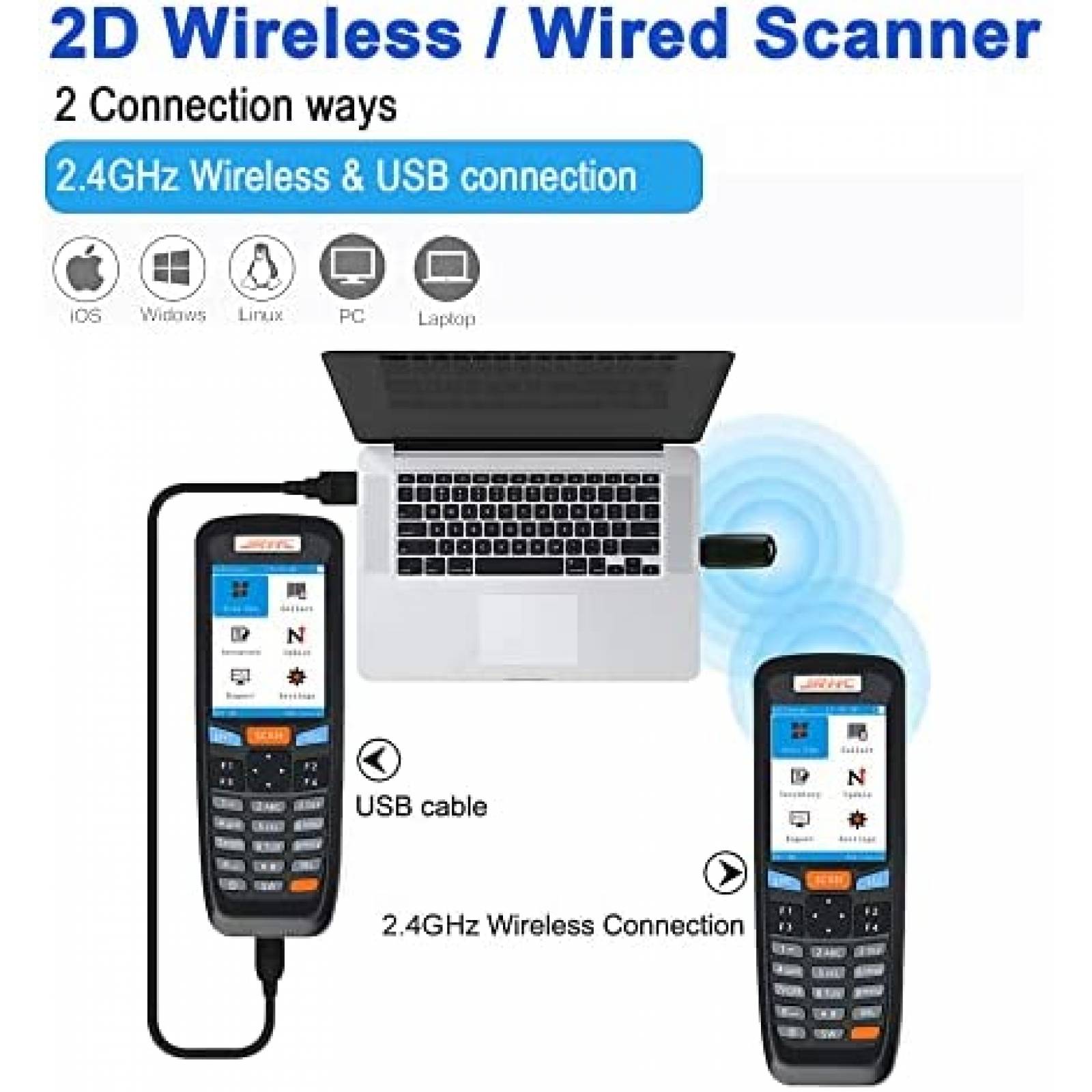 Lector Codigo Barras JRHC 2D 2.4G 2.8 Inch LCD Pantalla -Neg