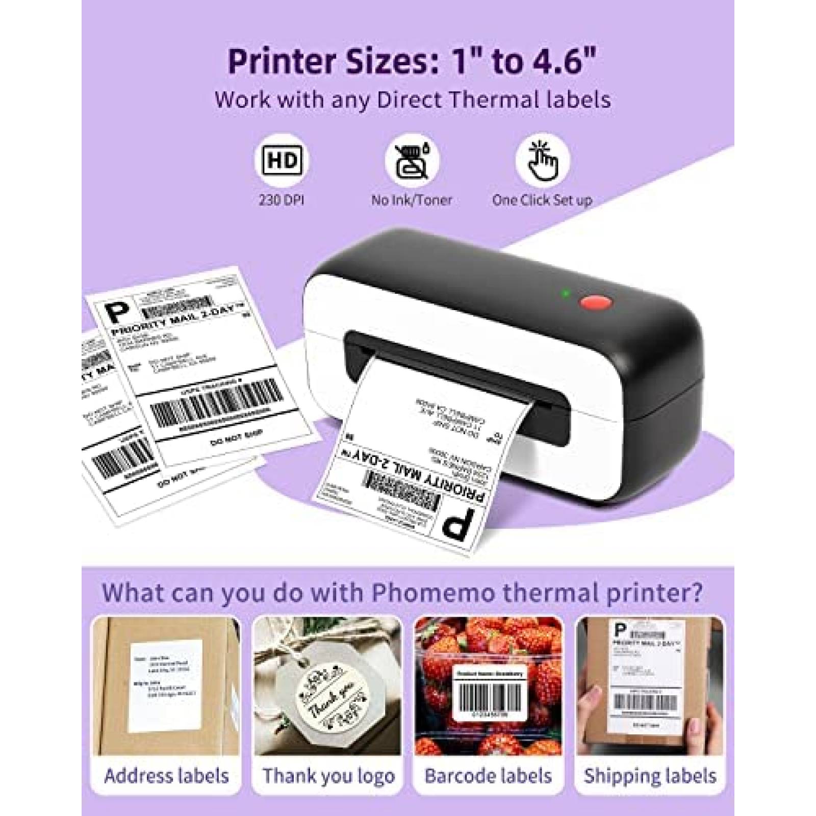 Impresora Phomemo termica de etiquetas + rollo -Negro