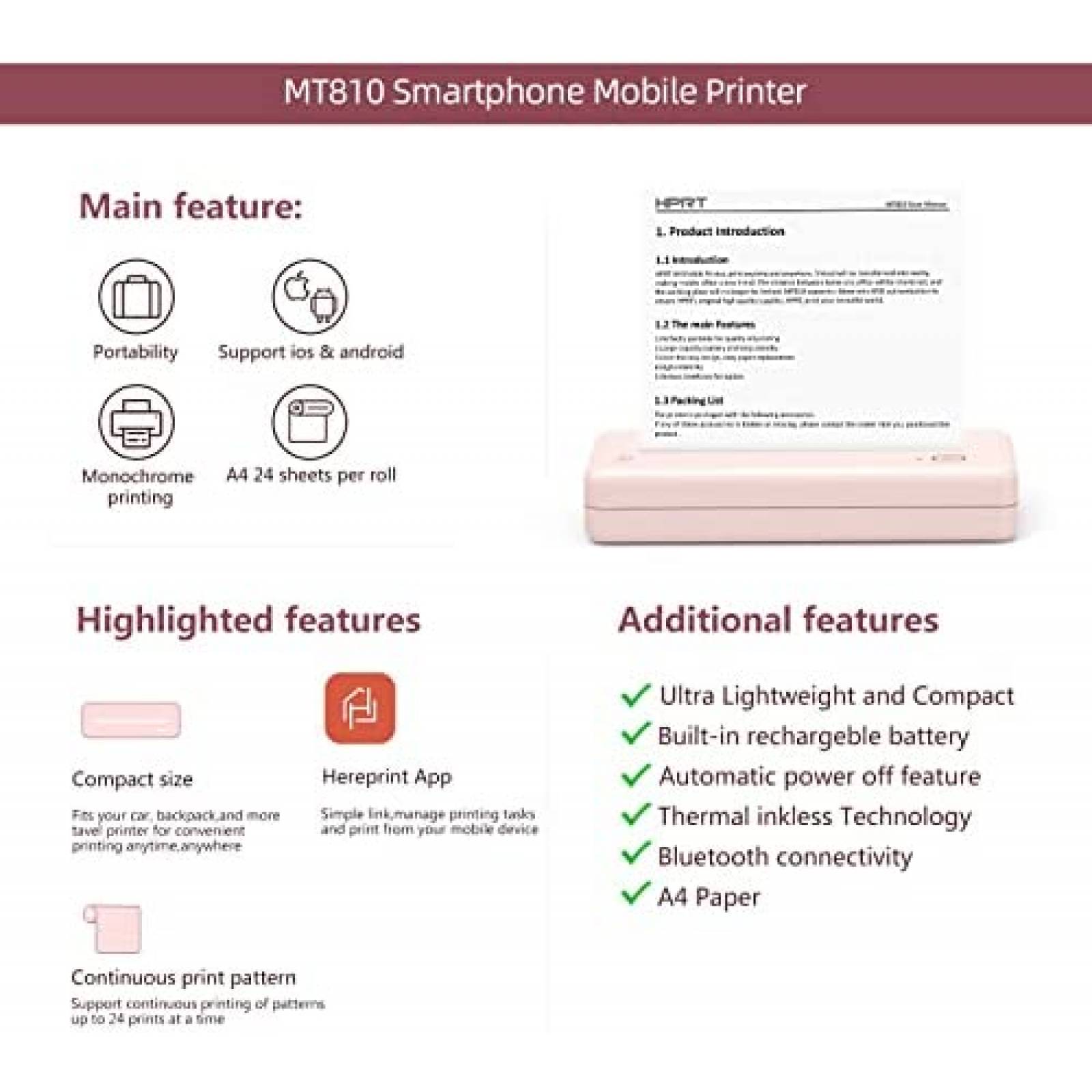 Impresora Termica HPRT MT810 Portatil Inalambrica Bluetooth