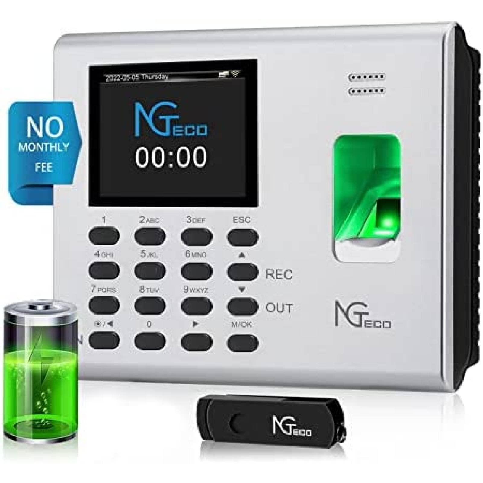 Reloj con Lector de Huella Digital NGTeco Wifi -Gris