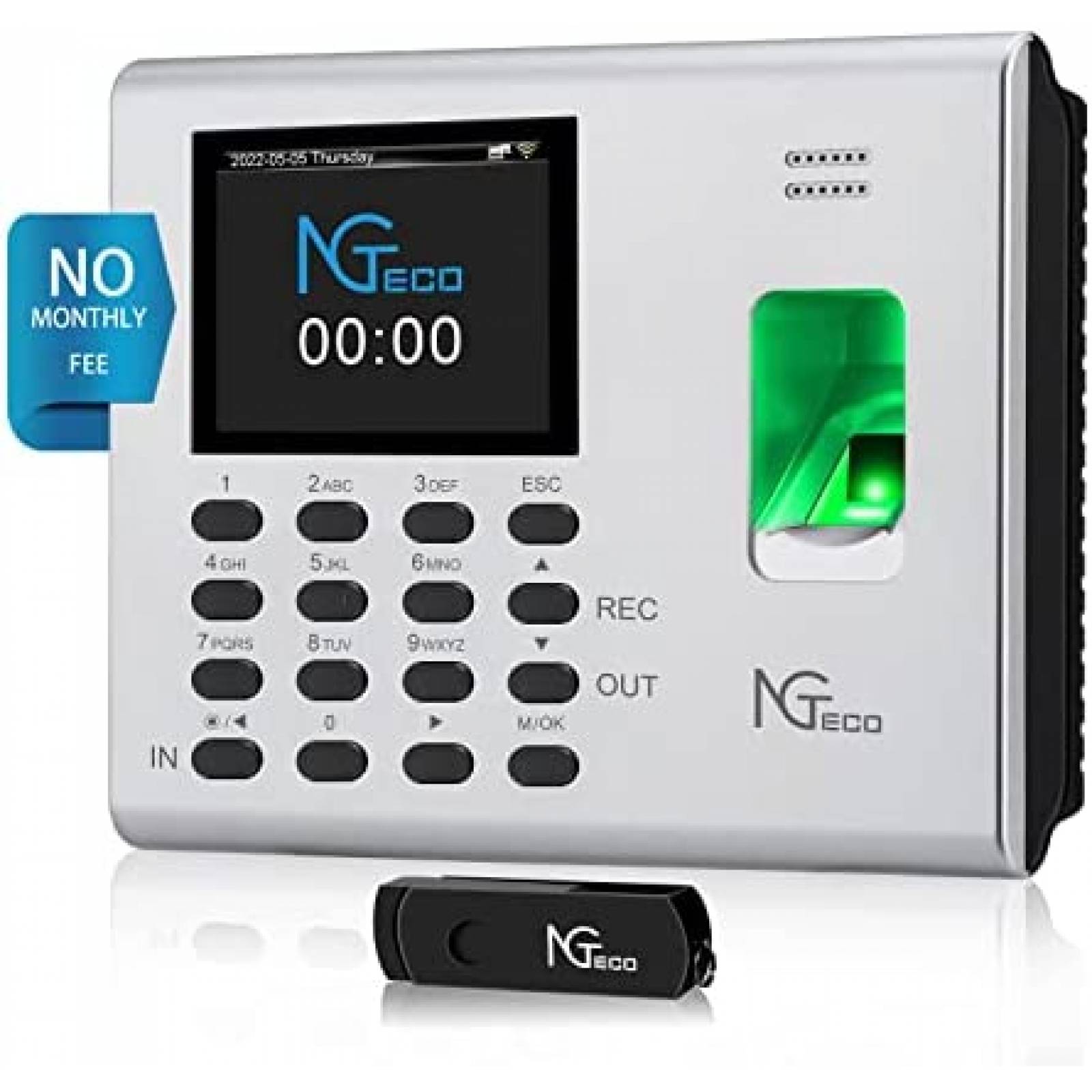 Reloj con Lector de Huella Digital NGTeco Wifi -Gris