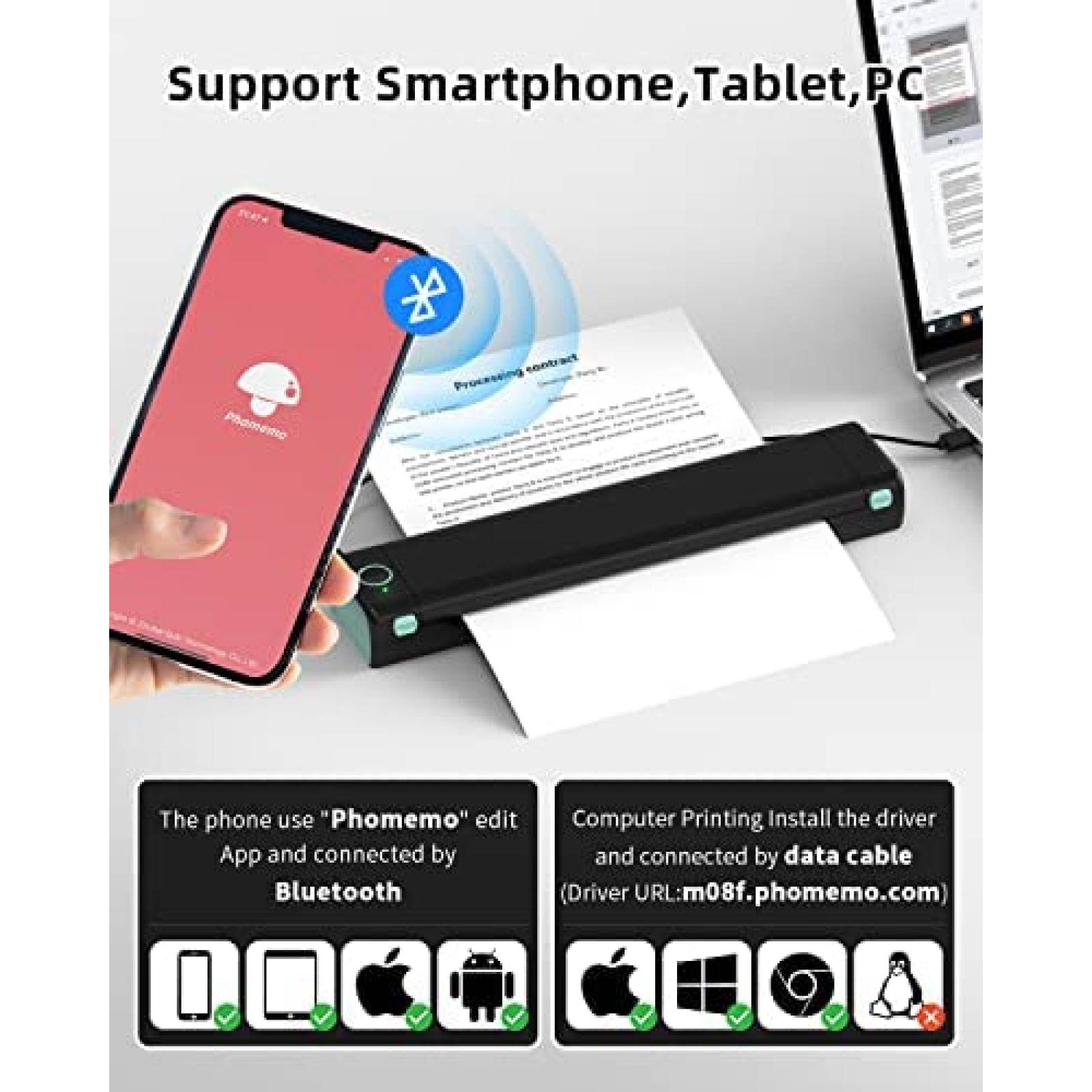 Impresora Termica Phomemo M08F Portatil Inalambrica -Negro