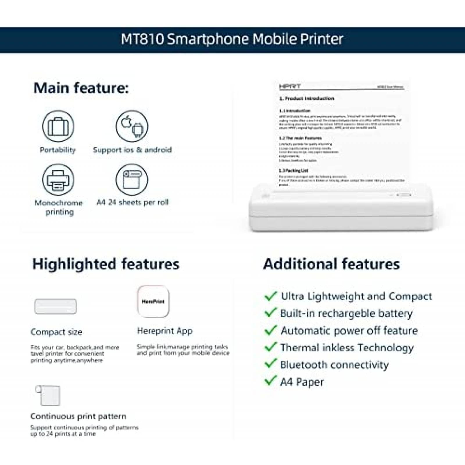 Impresora Termica HPRT Portatil Inalambrica Bluetooth
