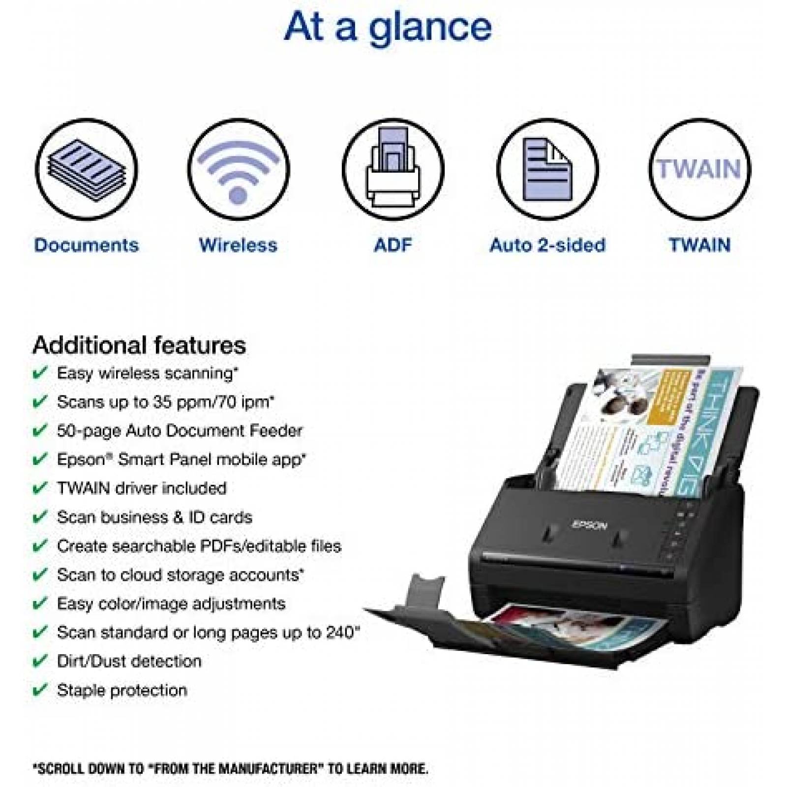 Escaner Epson Workforce ES-500W I Duplex A Color Inalambrico