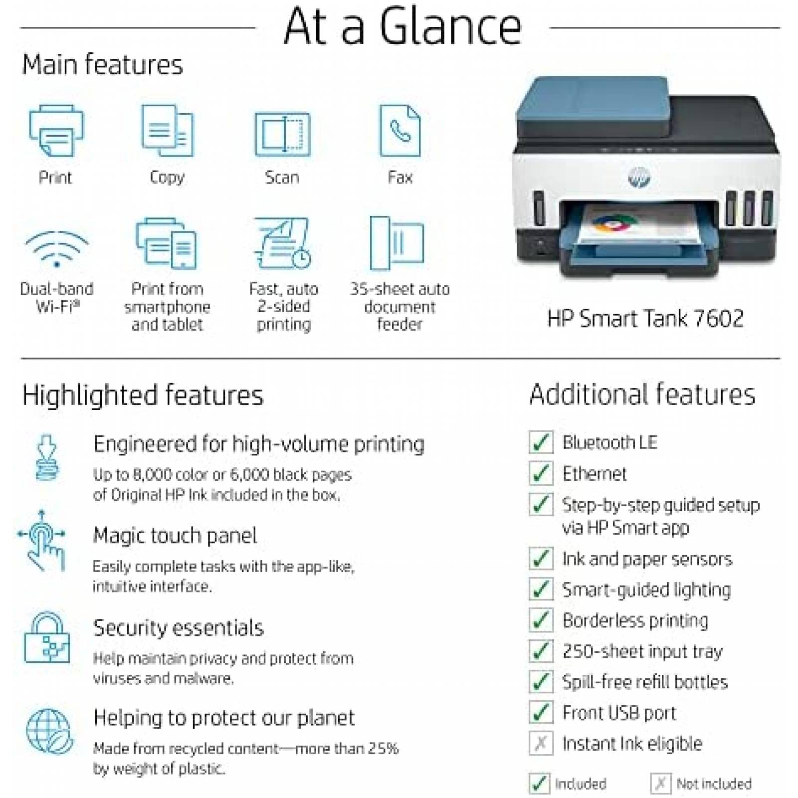 Impresora HP 7602 de inyeccion de tinta inalambrica -Blanco