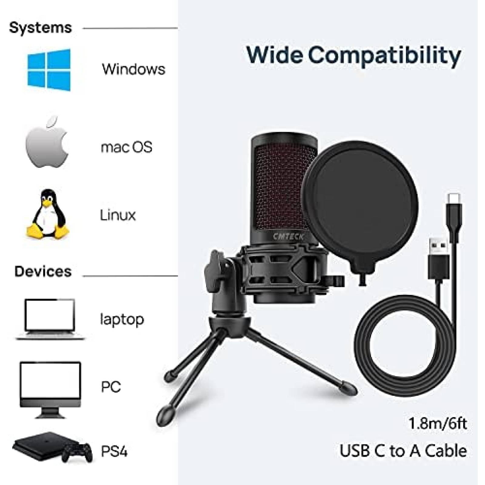 Microfono para Podcast Cmteck con Filtro Pop -Negro