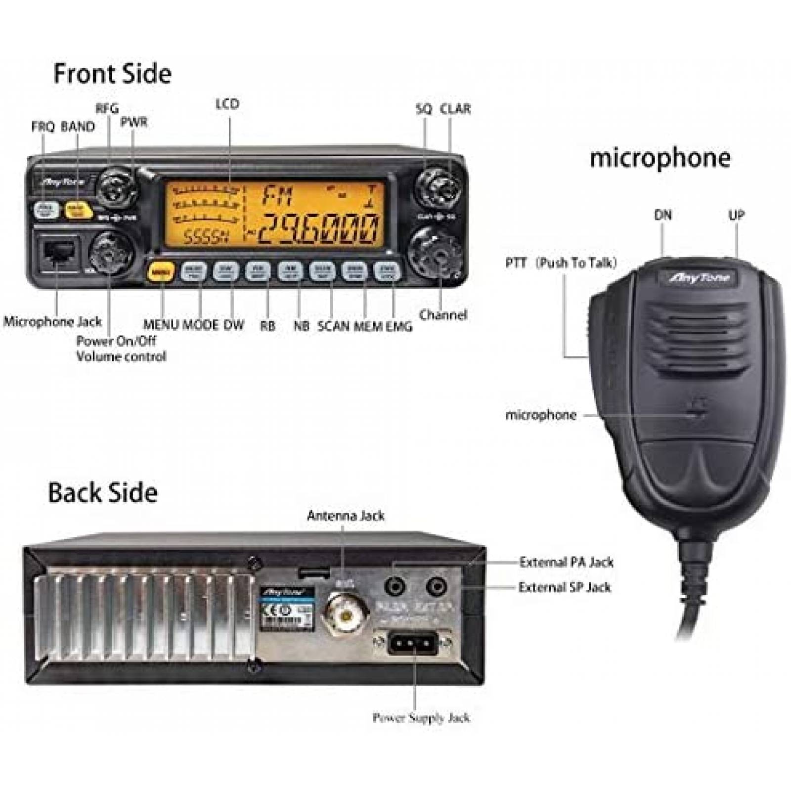 Radio AnyTone AT-5555N II CTCSS DCS 60W AM PEP 50W FM -Negro