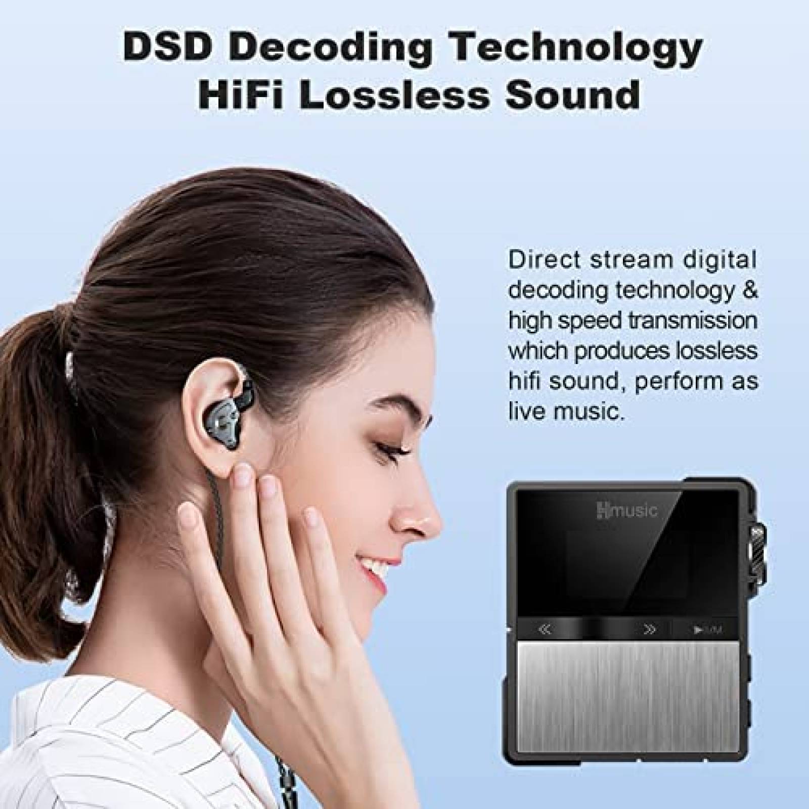 Reproductor De MP3 Hmusic P68 HiFi 16GB Bluetooth -Negro