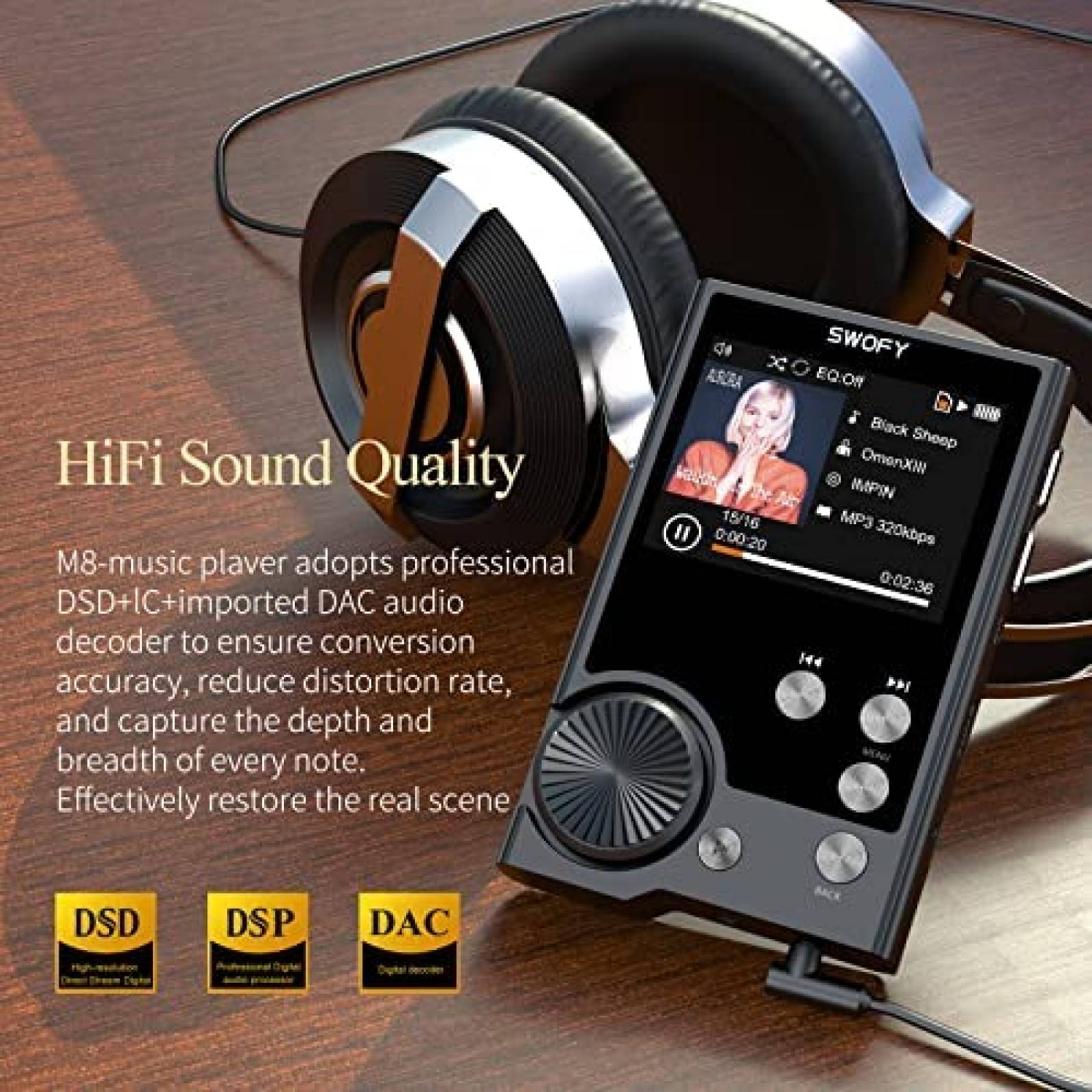 Reproductor De MP3 Swofy 2" HiFi 128GB De Memoria -Negro
