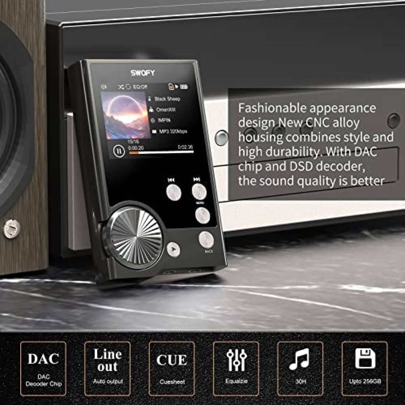 Reproductor De MP3 Swofy 2" HiFi 128GB De Memoria -Negro