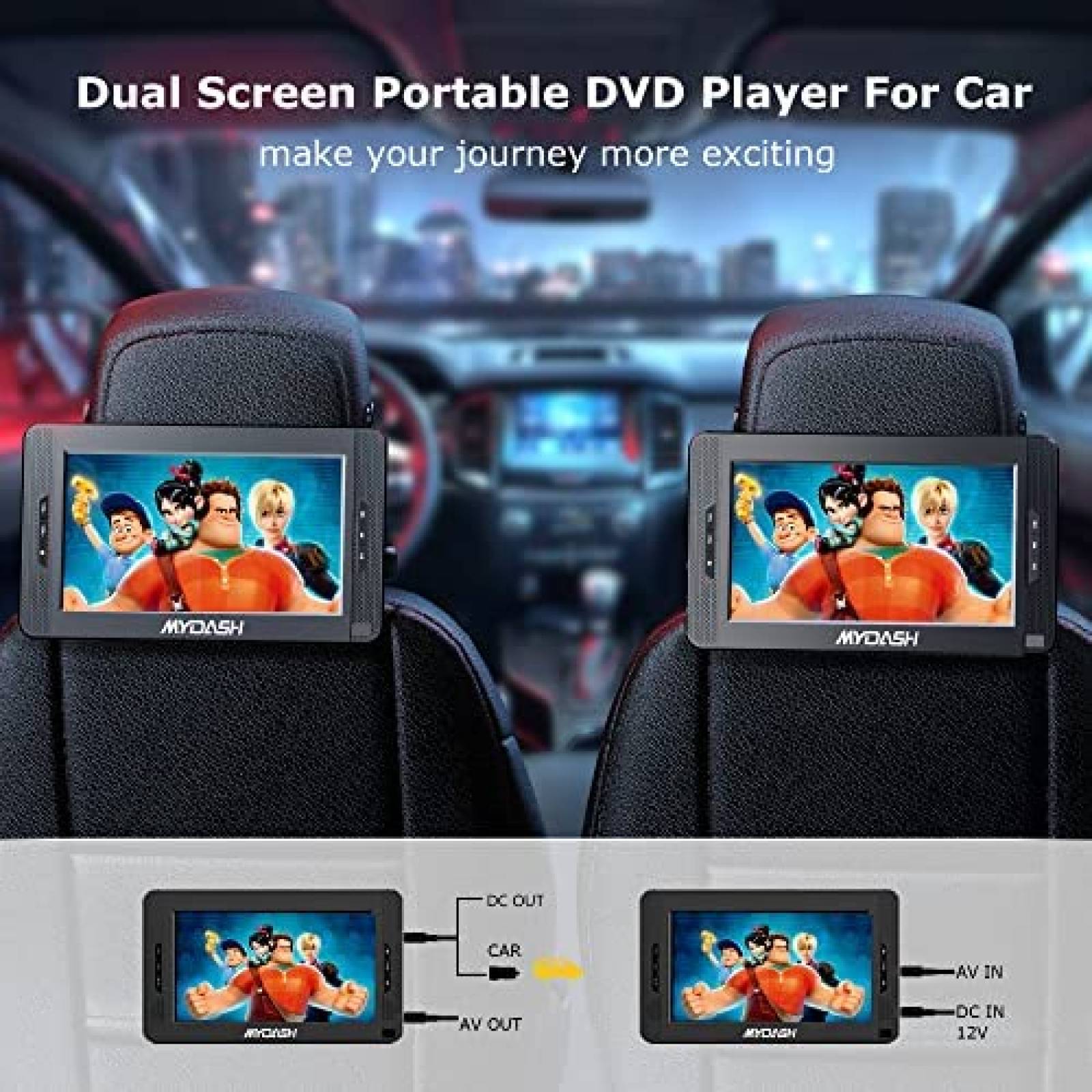 Reproductor DVD Portatil MYDASH con Pantalla 10" para Carro
