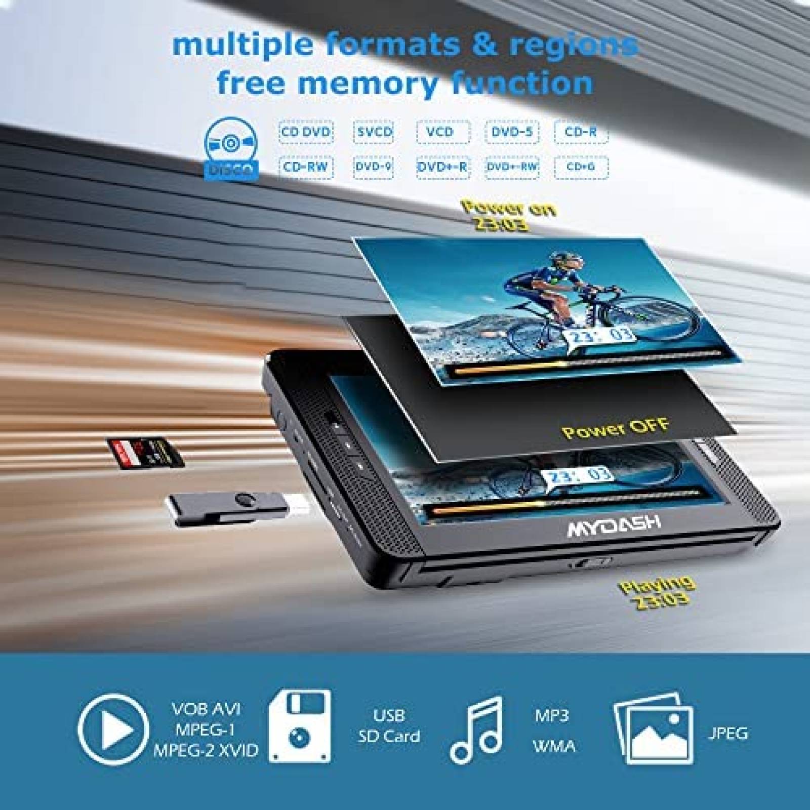 Reproductor DVD Portatil MYDASH con Pantalla 10" para Carro