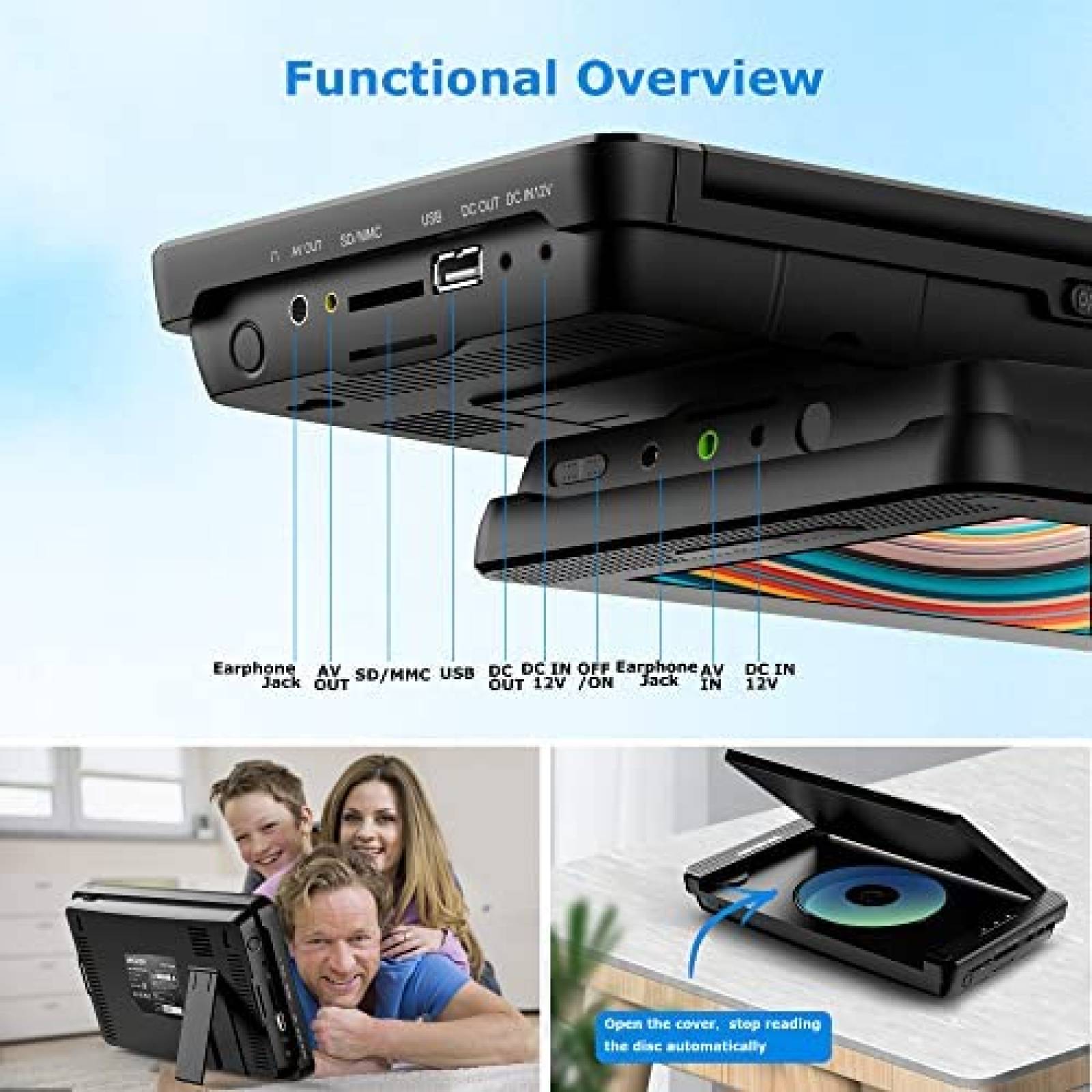 Reproductor DVD Portatil MYDASH con Pantalla 10" para Carro