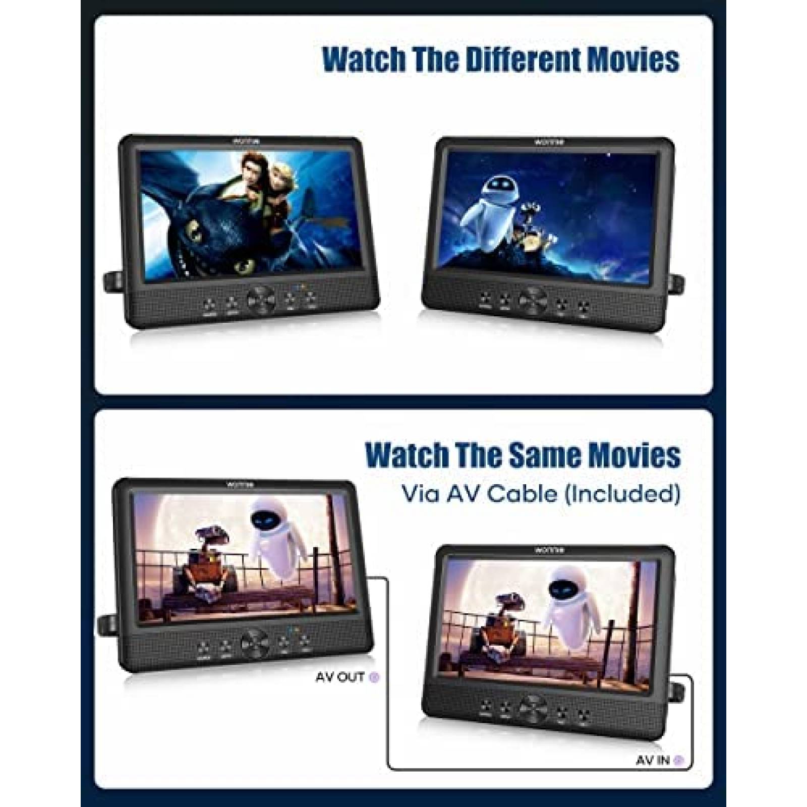 Reproductor DVD Coche WONNIE Pantalla Dual 10,5" USB SD MMC