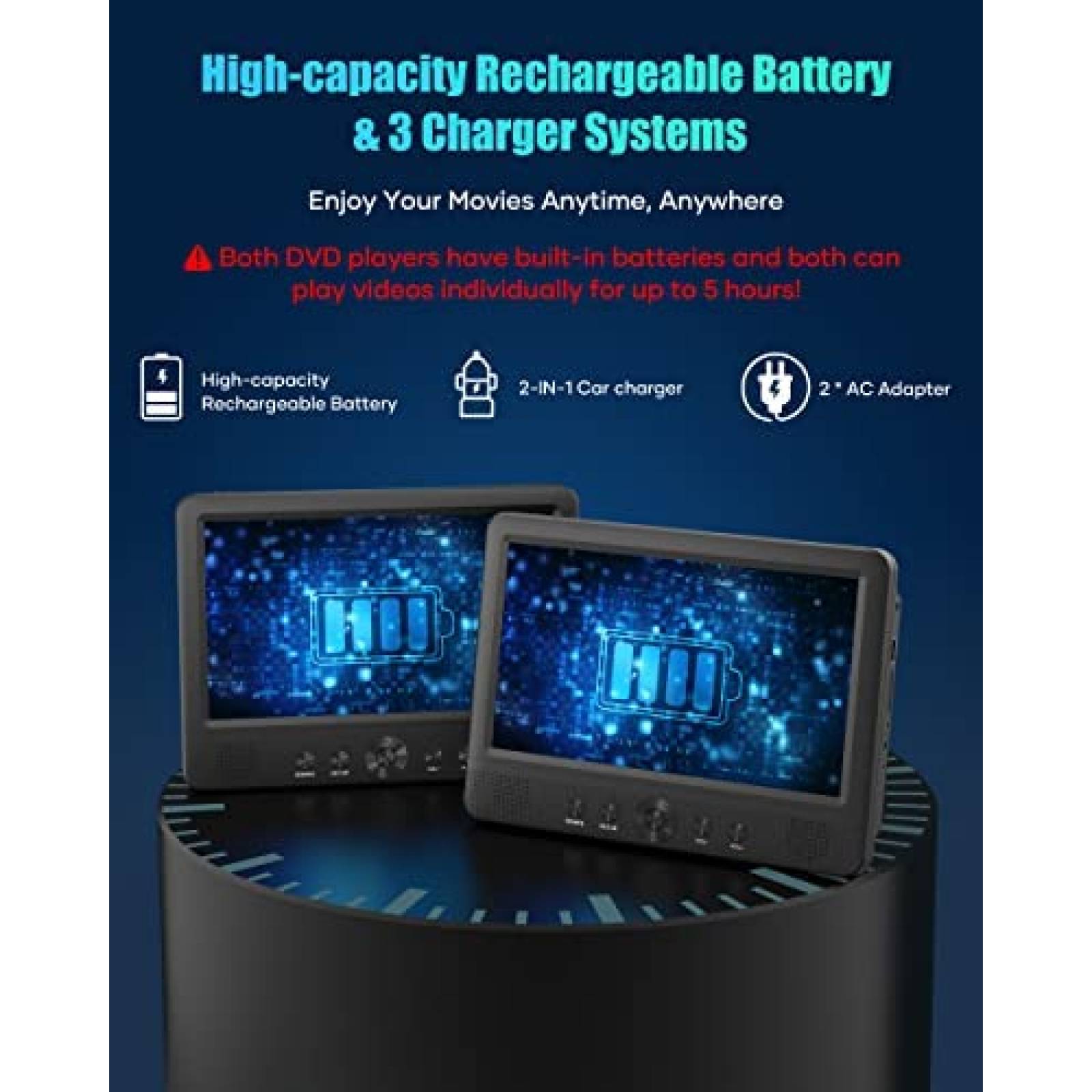 Reproductor DVD Coche WONNIE Pantalla Dual 10,5" USB SD MMC