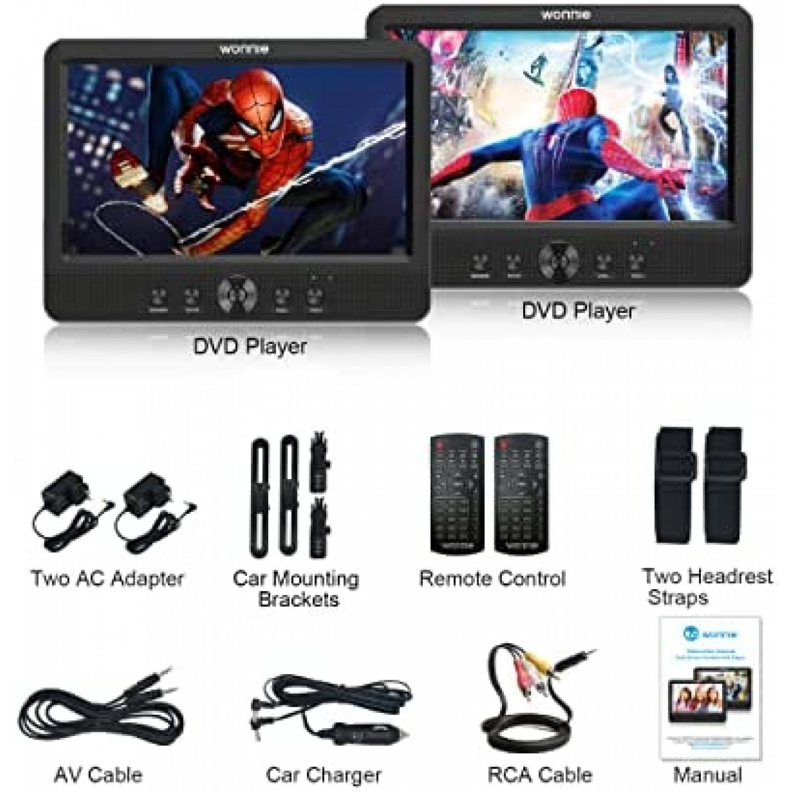 Reproductor DVD Coche WONNIE Pantalla Dual 10,5" USB SD MMC