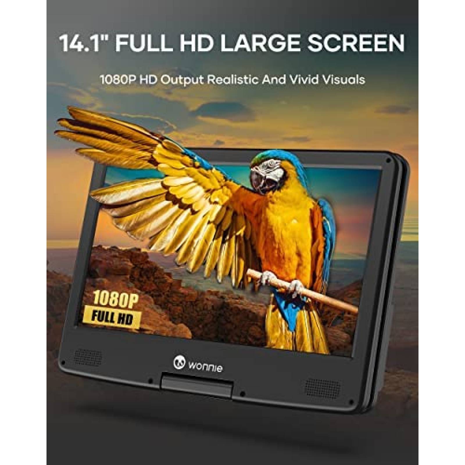 Reproductor Portatil Blu Ray DVD WONNIE 14.1 1080p 4 Hrs Neg