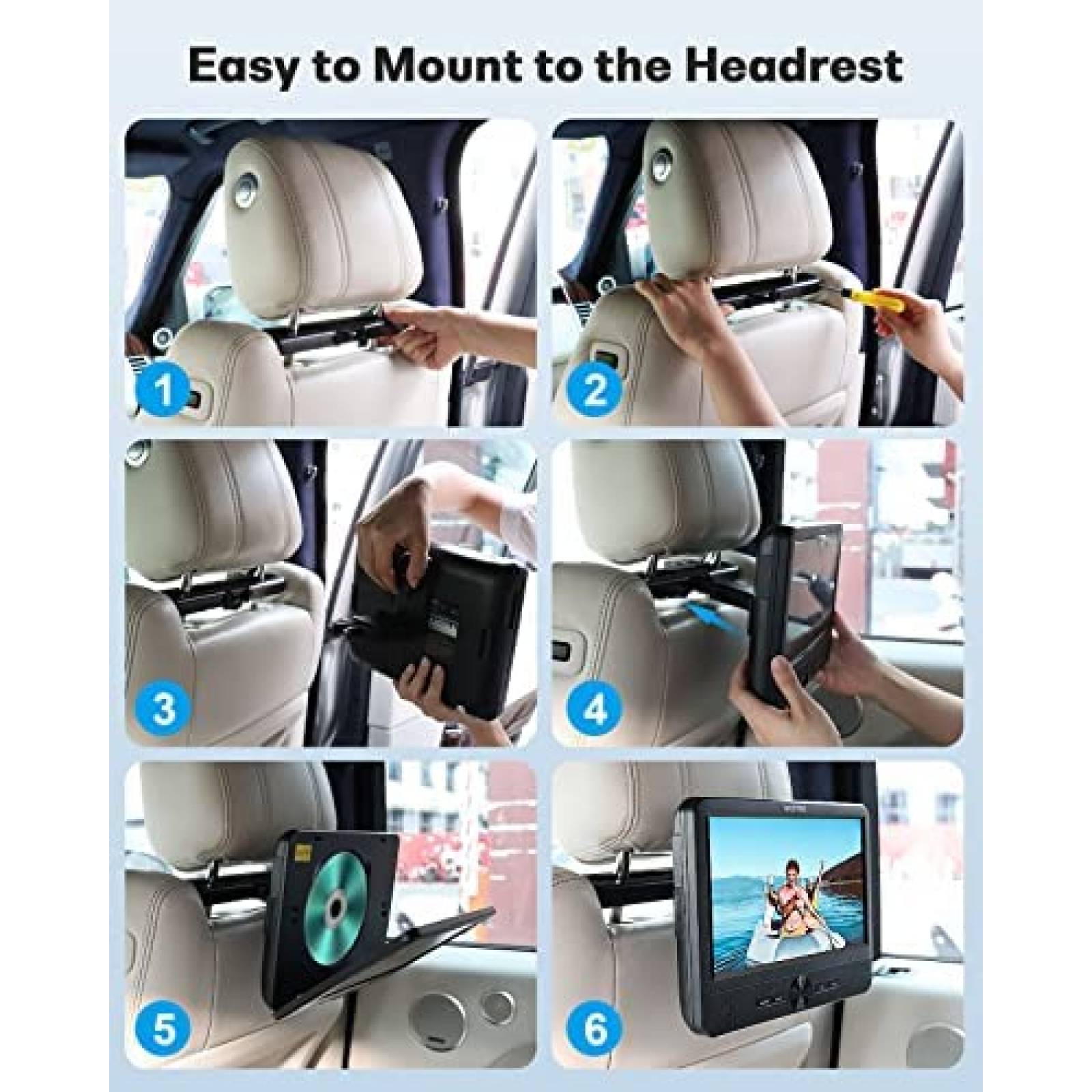 DVD Portatil WONNIE W-3015 10" Recargable 2 Piezas -Negro