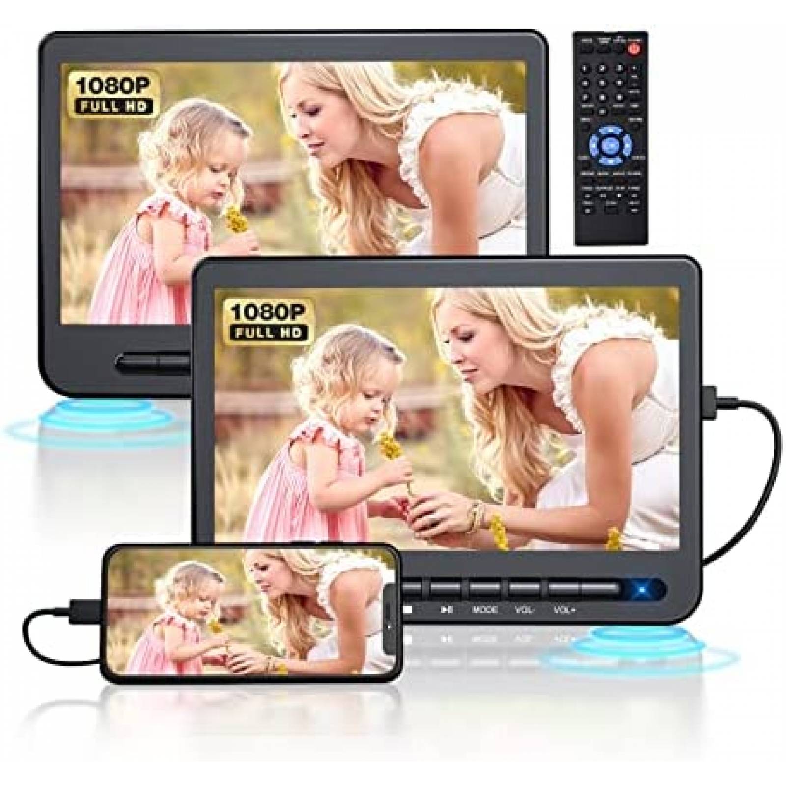 Reproductor DVD Portatil Desobry 10.5 pulg Dual HDMI 5 hrs