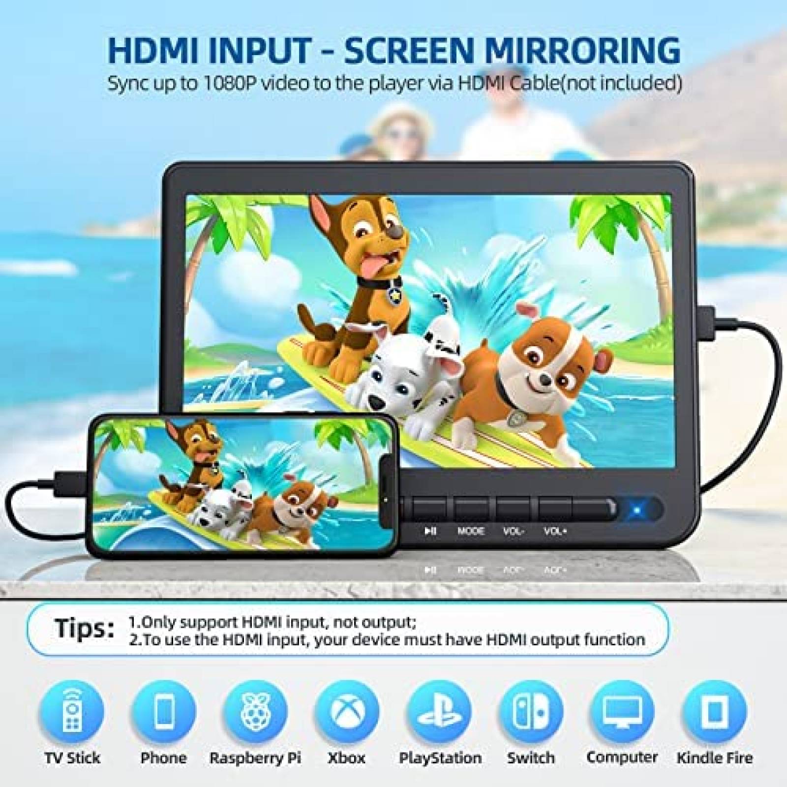 Reproductor DVD Portatil Desobry 10.5 pulg Dual HDMI 5 hrs